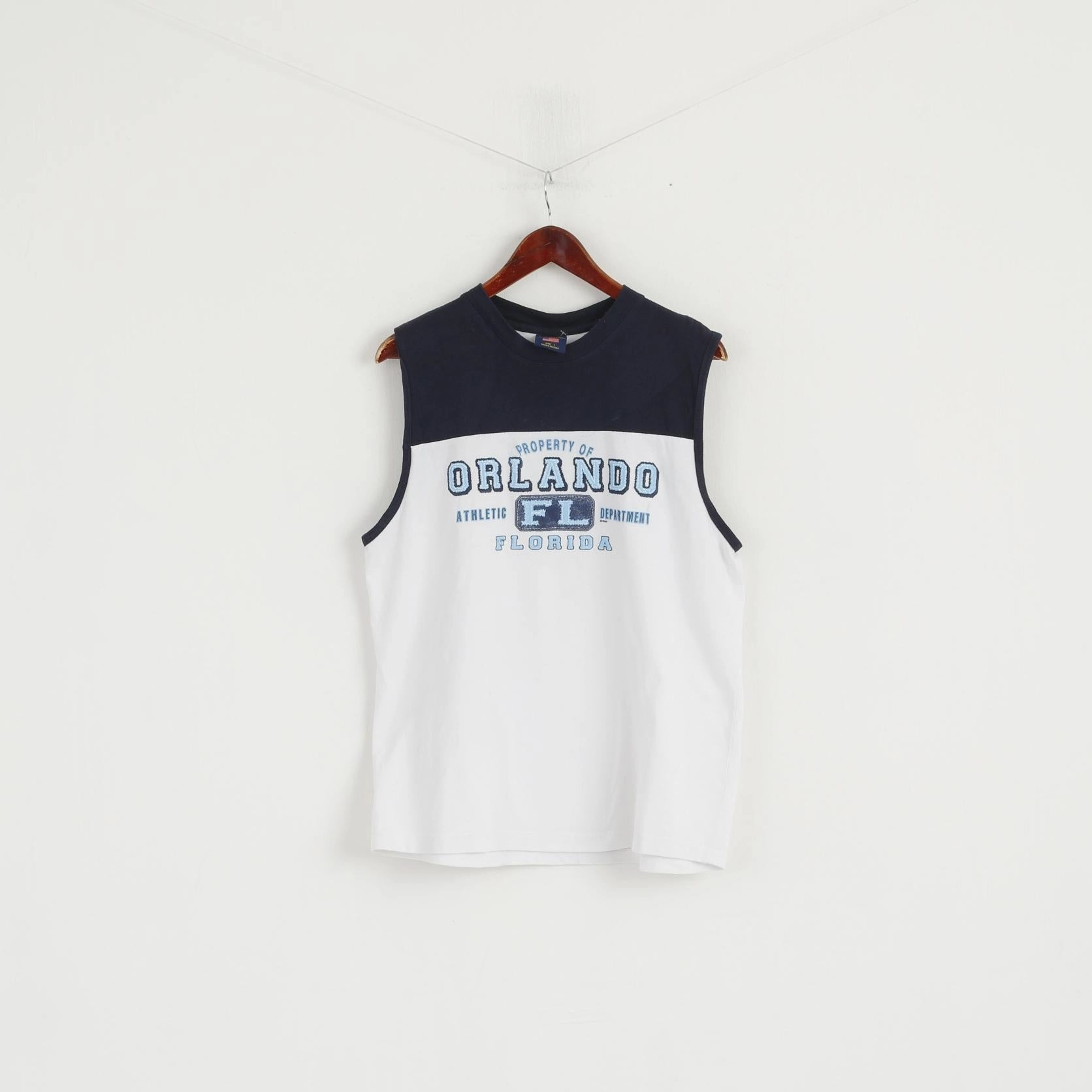 Flexible Wear A.J. Apparel Men L Sleeveless White Cotton Orlando Florida Athletic Tank Top Shirt