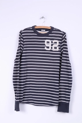 Ribbed Collar Trim Abercrombie & Fitch Mens XL (M) Long Sleeve Shirt Navy Cotton Striped Muscle Fit Top