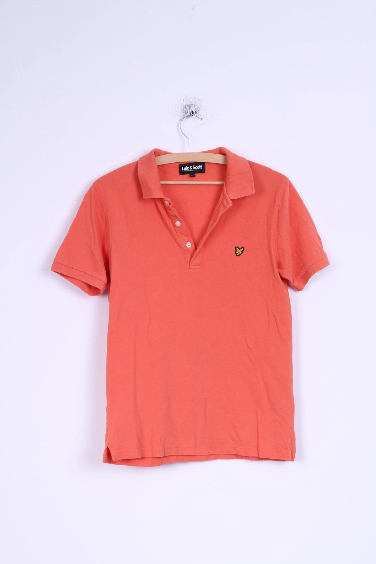 Lyle & Scott Mens M (S) Polo Shirt Cotton Coral Detailed Buttons V neck Fade Resistant Print