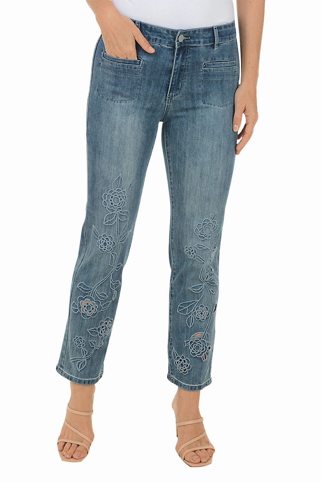 Floral Vine Denim Ankle Pant Flattering Fit Wear AntiPilling