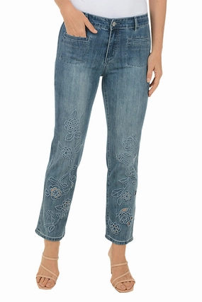 Core Stretch Lightweight Flex Floral Vine Denim Ankle Pant