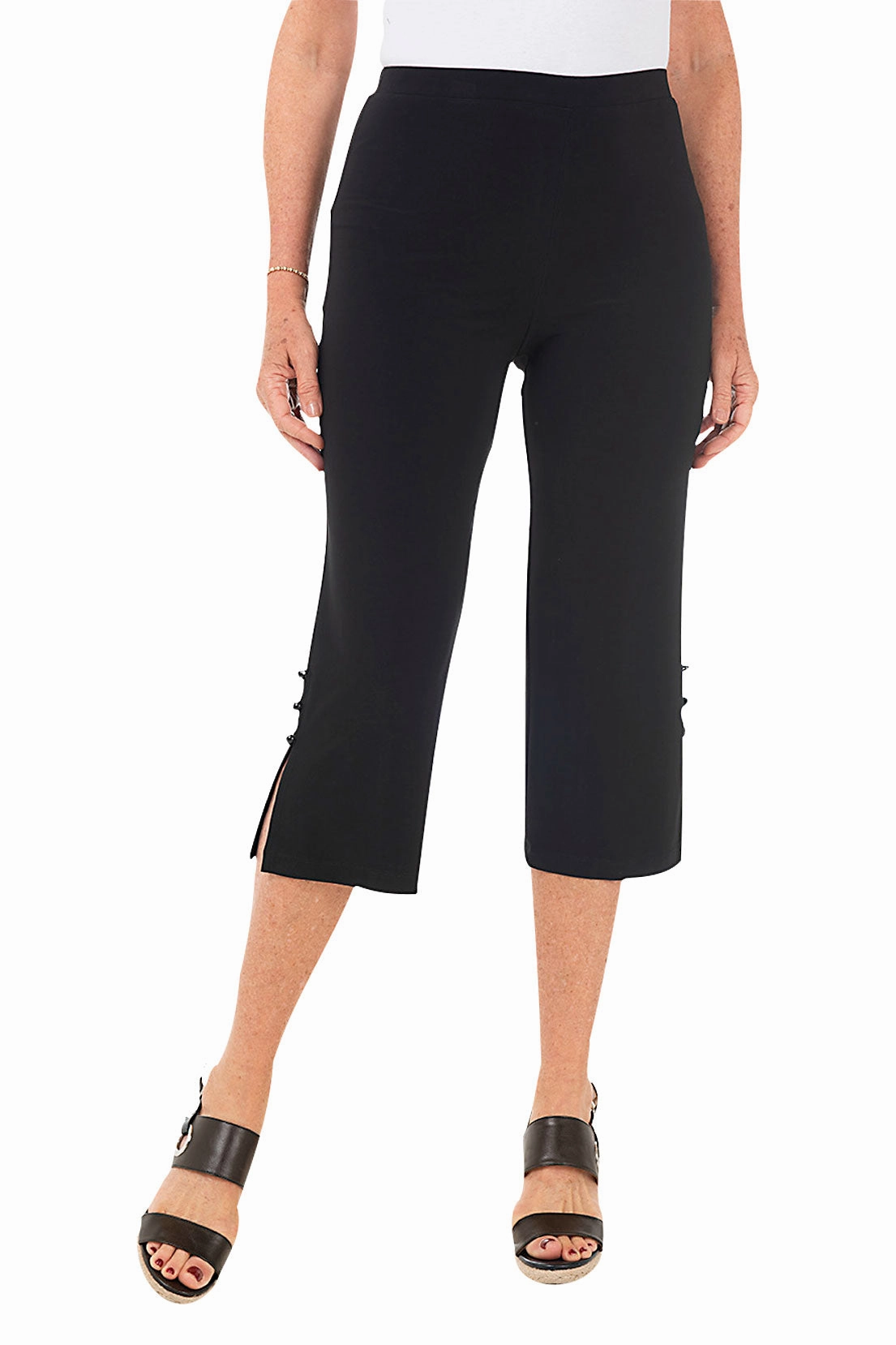 Wide Leg Triple Button Capri Pant FourWayStretch