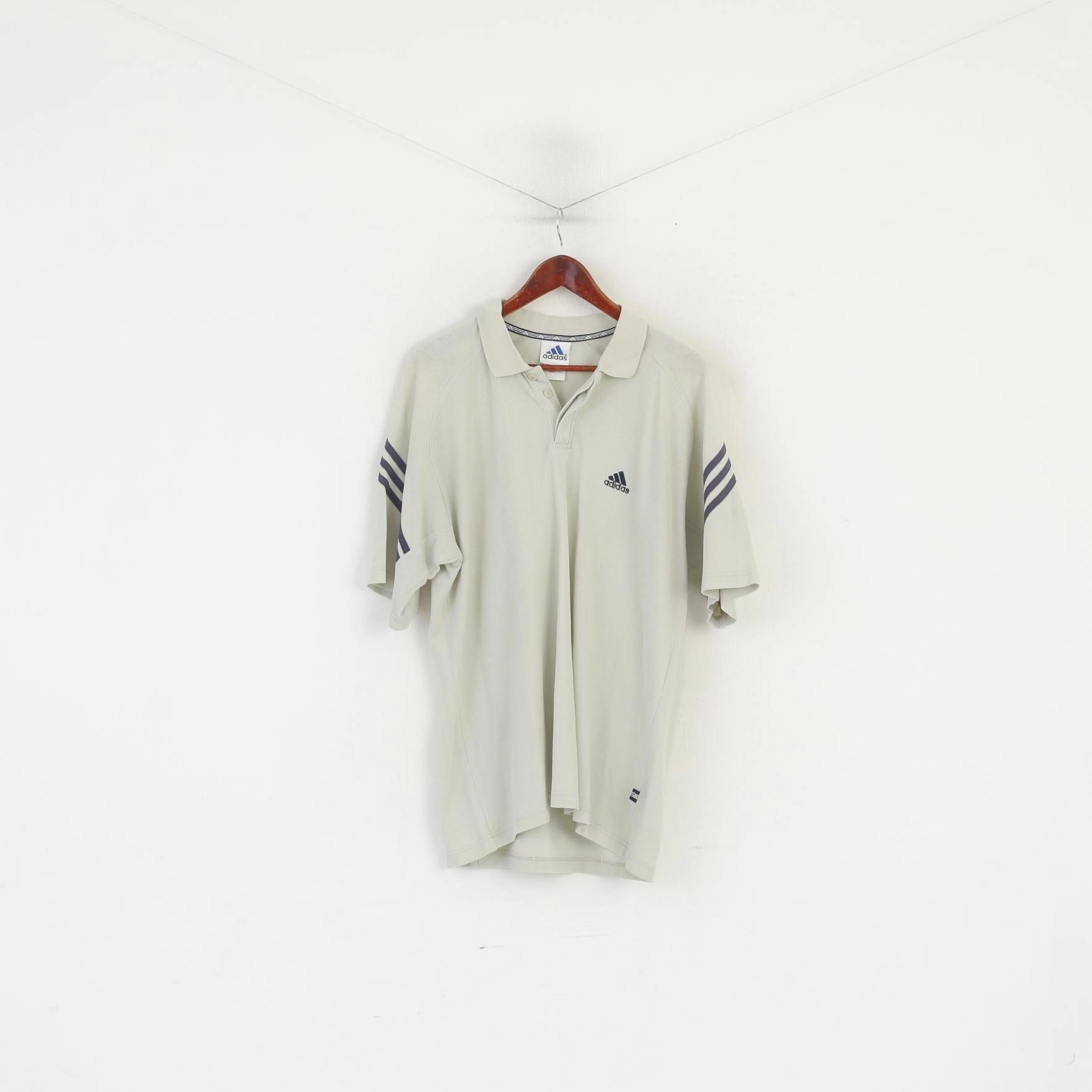 Adidas Men 44/46 L Polo Shirt Beige Cotton Vintage Sportswear Classic Retro Top Office Attire StretchComfortWeave