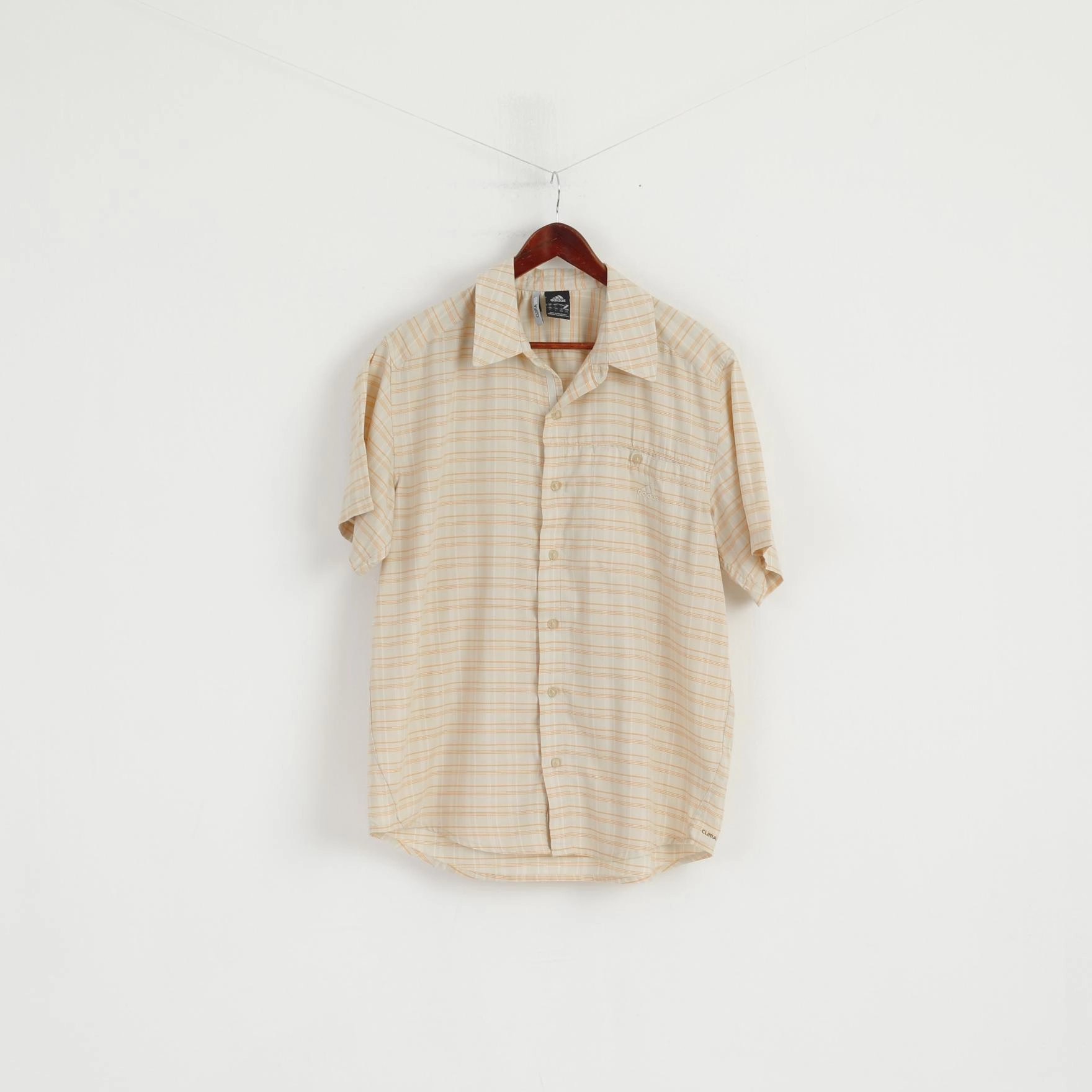 Ribbed Collar Trim Adidas Men  L Casual Shirt Beige Pockets Trekking Outdoor Cotton Blend Buttons Top