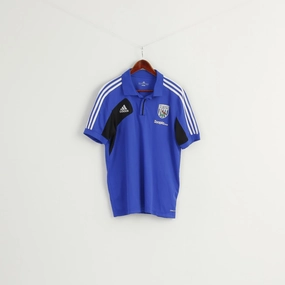 Adidas Men L Polo Shirt Blue West Bromwich Albion Football  Jersey Training Top Buttery Soft Fabric