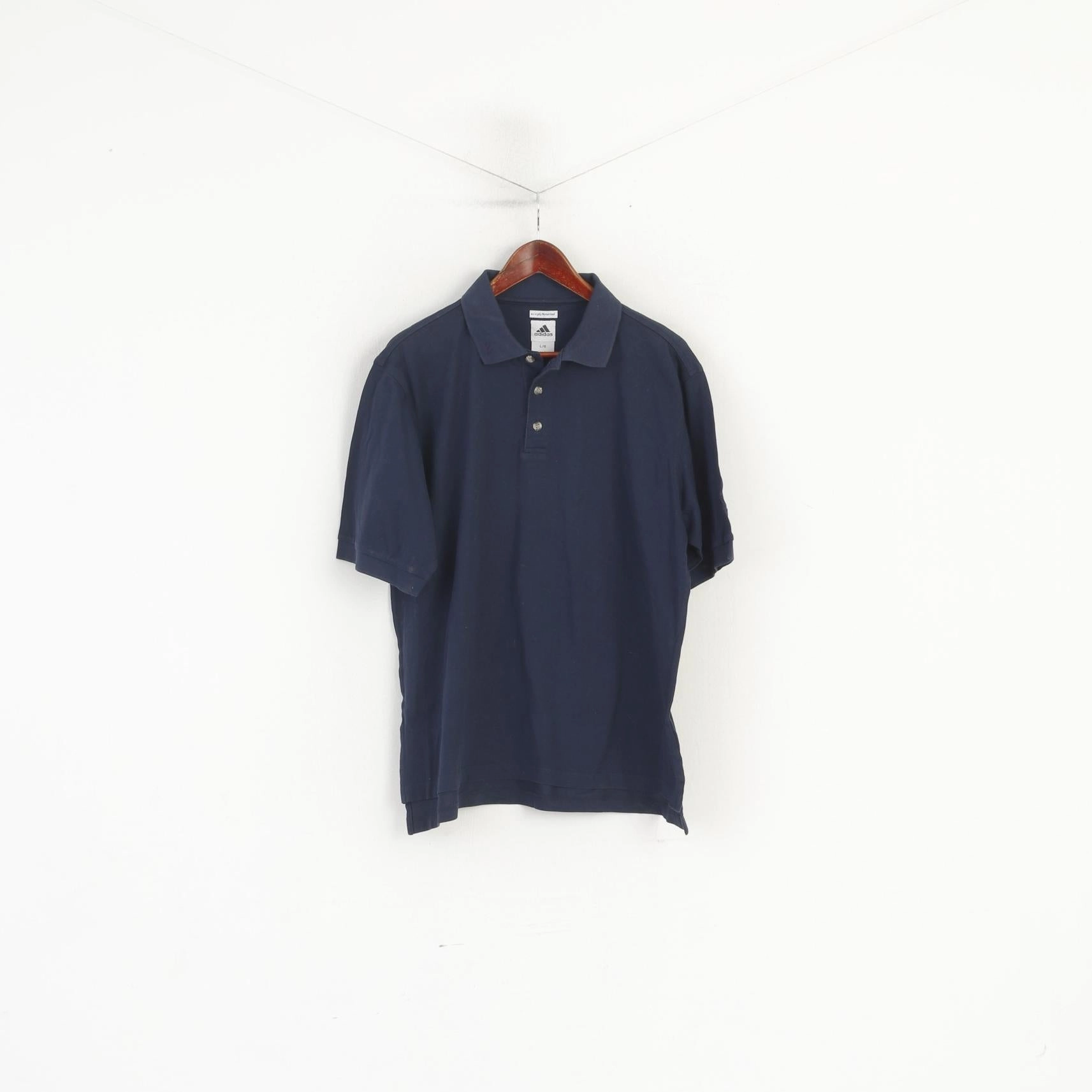 Soft Layering Adidas Men L Polo Shirt Navy Cotton 60'w 2 Ply Mercerized Classic Plain Retro Top