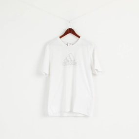 Adidas Men L T- Shirt White Cotton Big Logo Crew Neck Short Sleeve Sport Top Biodegradable Options