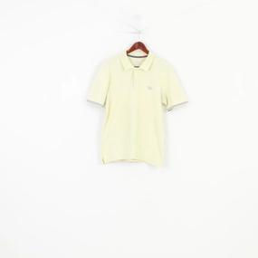 Adidas Men M Polo Shirt Yellow Buttons Detailed  3 Stripes Short Sleeve Top Brushed Interior Lining