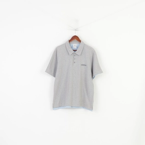 Adidas Men XL Polo Shirt Grey Sport Short Sleeve Cotton Vintage Top Holiday Outfit