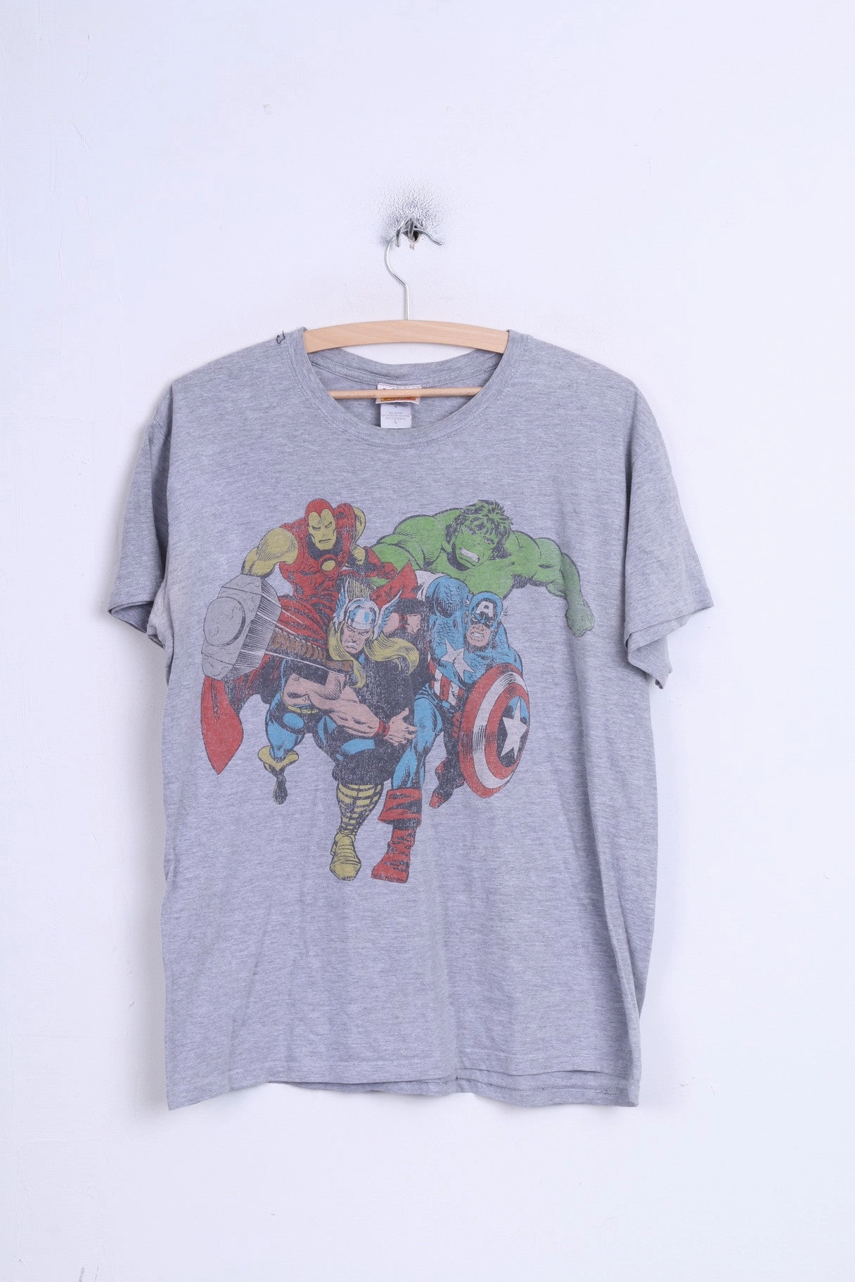 Marvel Comics Mens L Shirt Grey Cotton Sport Crew Neck Flexible Neckband