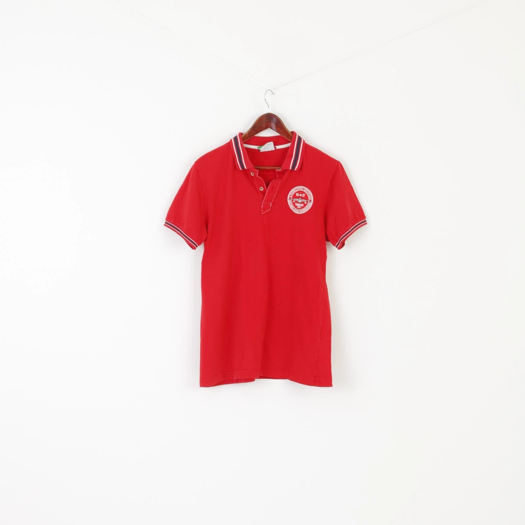 Aeronautica Militare Men L (M) Polo Shirt Red Cotton Tornado It-Ecr Pique Top Casual Look Wear