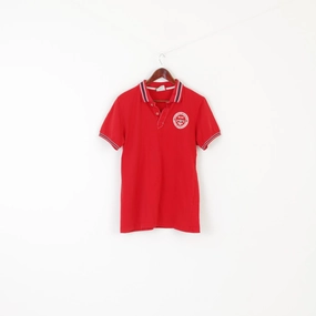 Aeronautica Militare Men L (M) Polo Shirt Red Cotton Tornado It-Ecr Pique Top Casual Look Wear