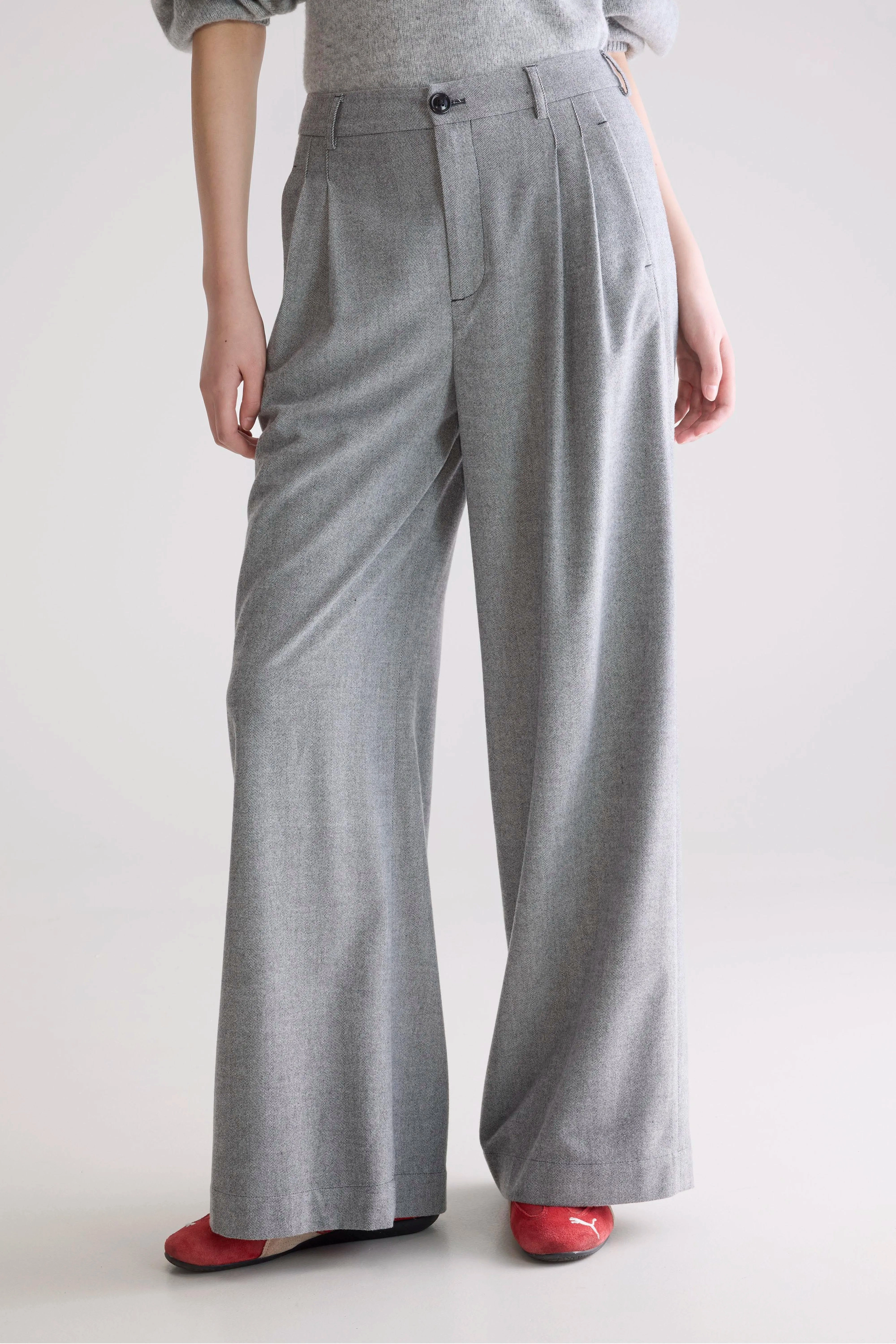 Stretchable Comfort Structured fabric Volkert wide tailored trousers (252 / W / MID GREY)