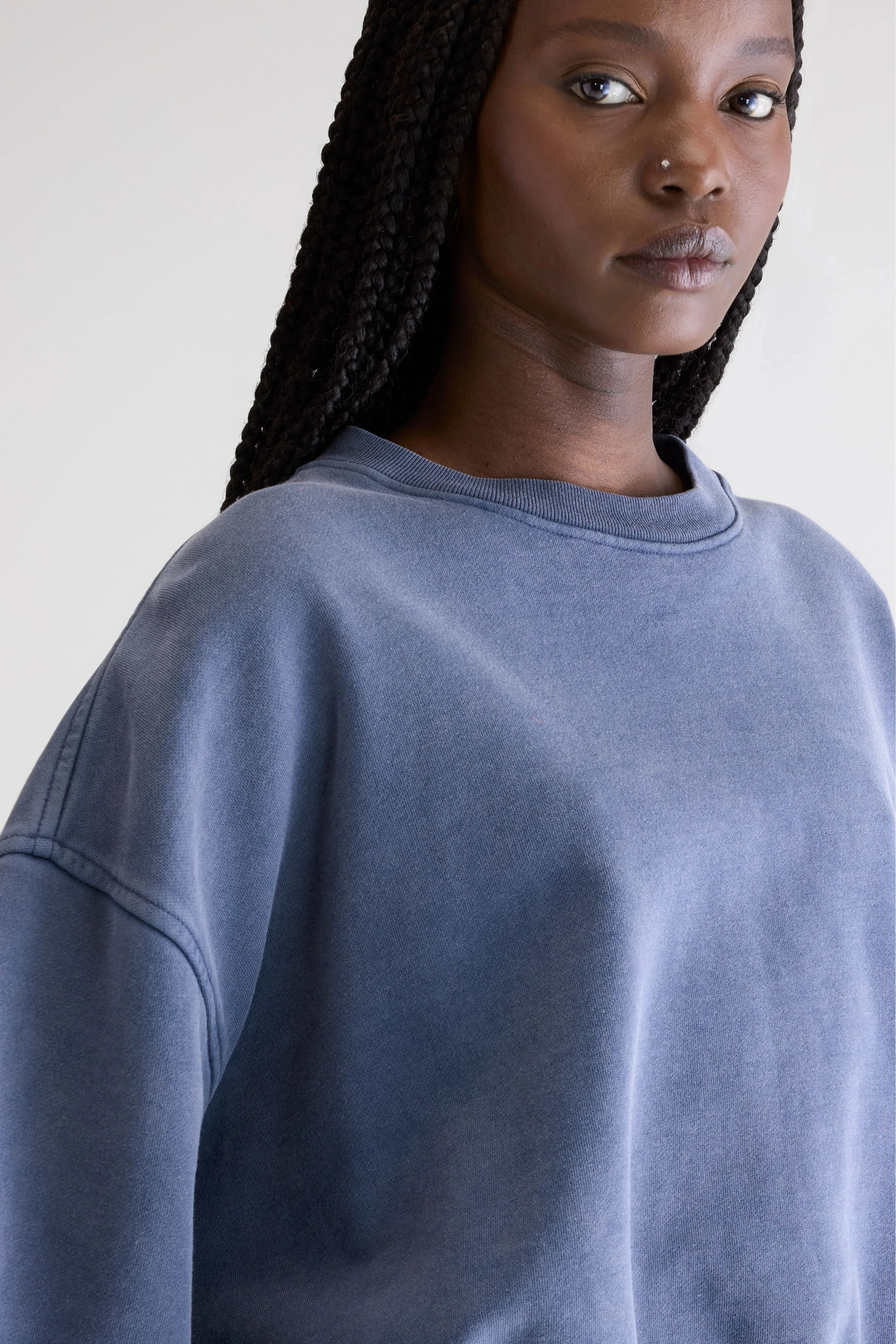 Fancy cropped crewneck sweatshirt (252 / W / BLUES) All Purpose Wear All-Day Fit