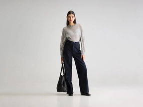 Lottie wide trousers (252 / W / NAVY) luxe feel Low Bulk