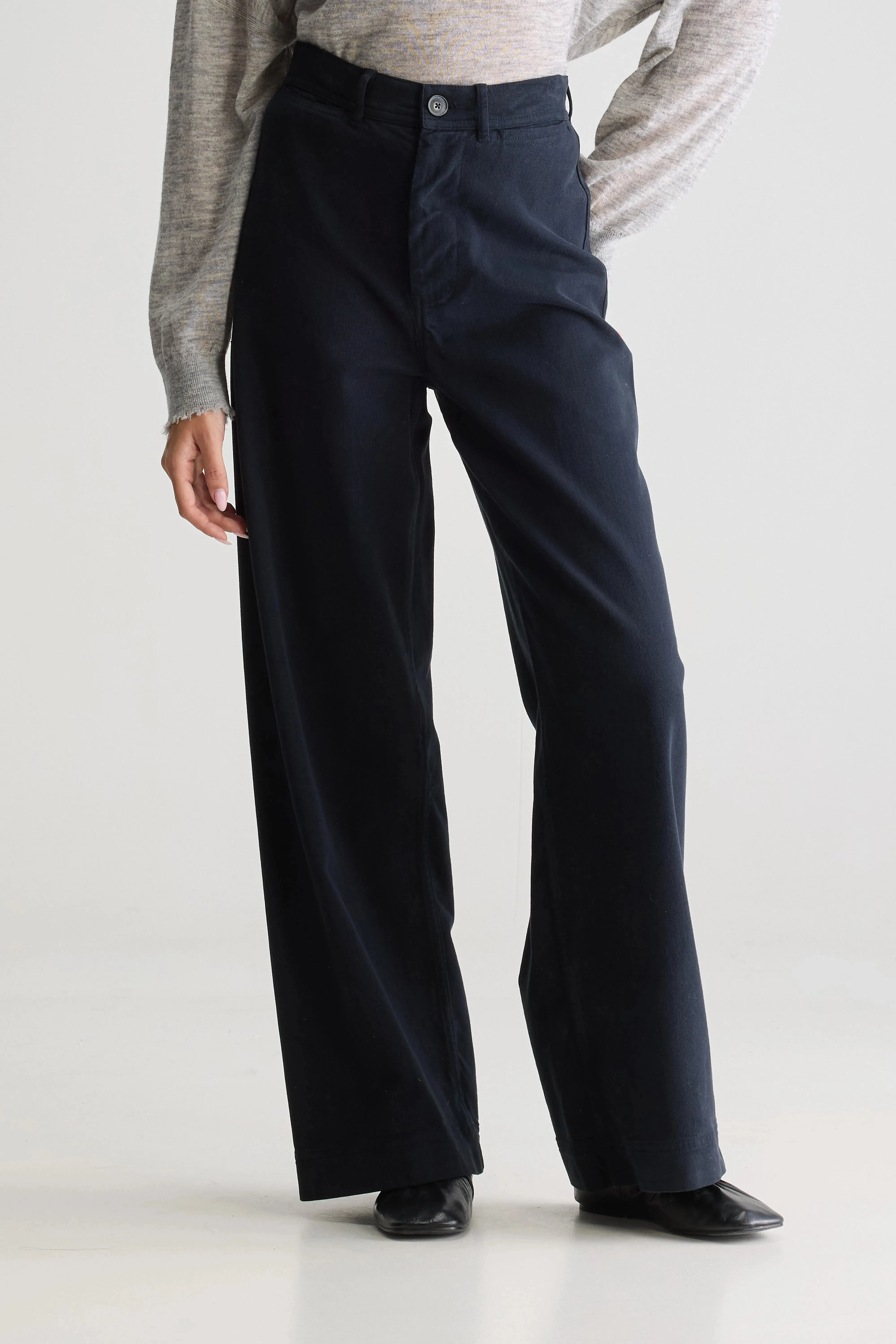 Lottie wide trousers (252 / W / NAVY) Anti Friction Lining Basic Stretch
