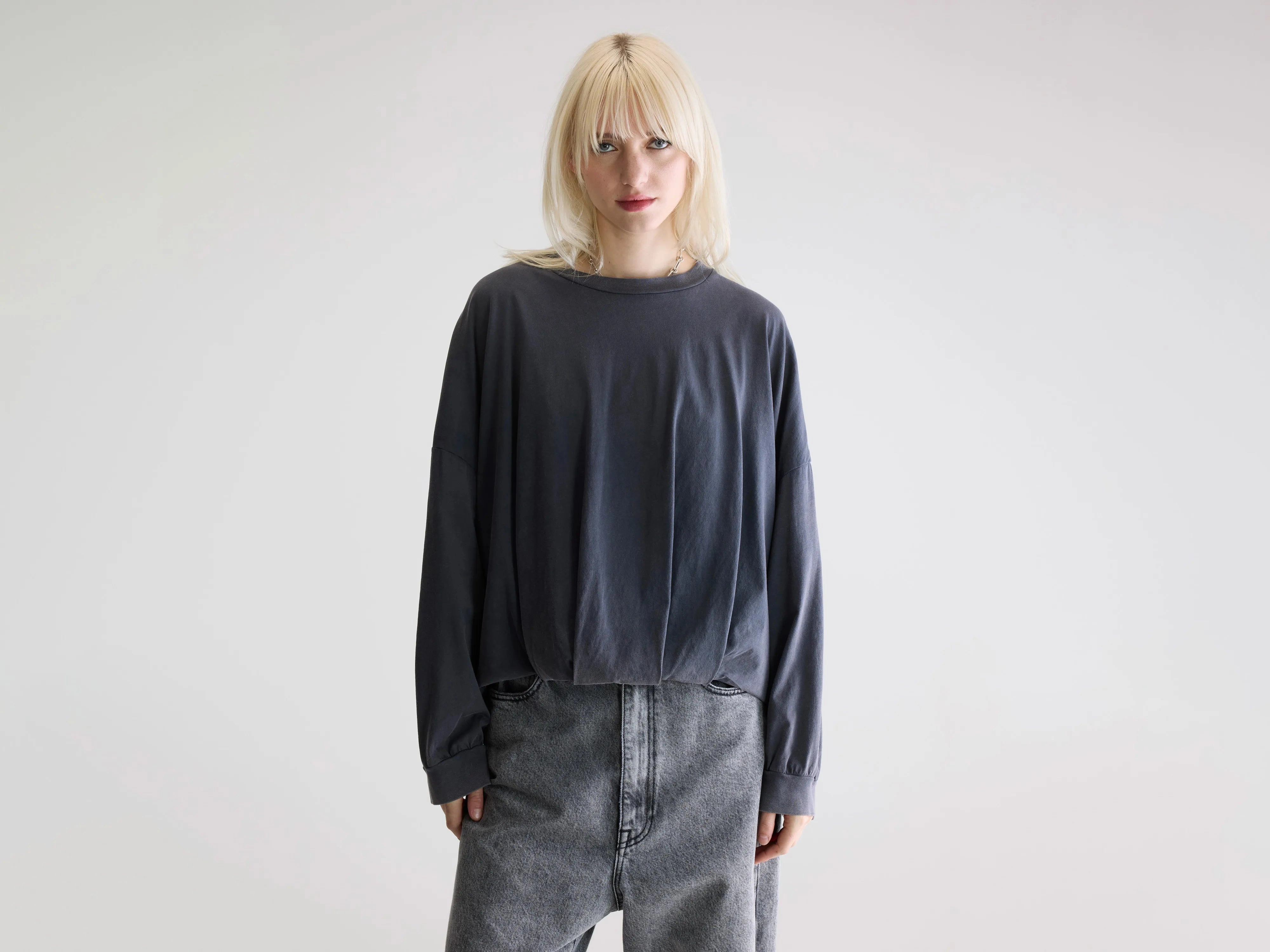 Flam long-sleeve t-shirt (252 / W / BLACK BEAUTY) button detail quick-drying