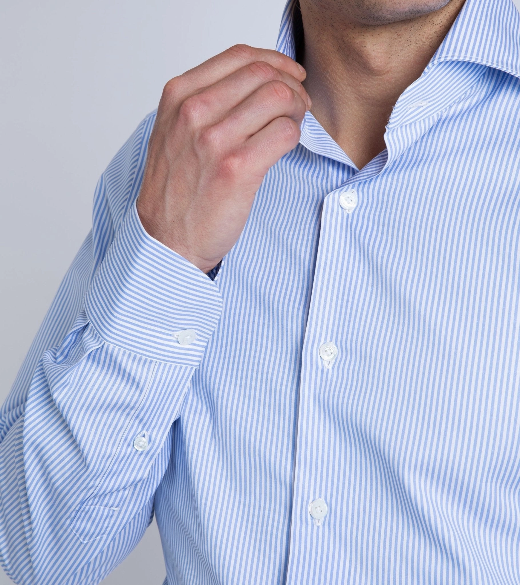 Elegant Finish Finamore Milano Eduardo 120 Double Twist Cotton Formal Shirt: Blue Stripe