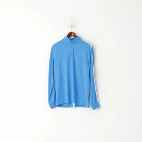 Soft Layer Essential Look Puma Men M Long Sleeved Shirt Blue Activewear Zip Neck Sportswear Top