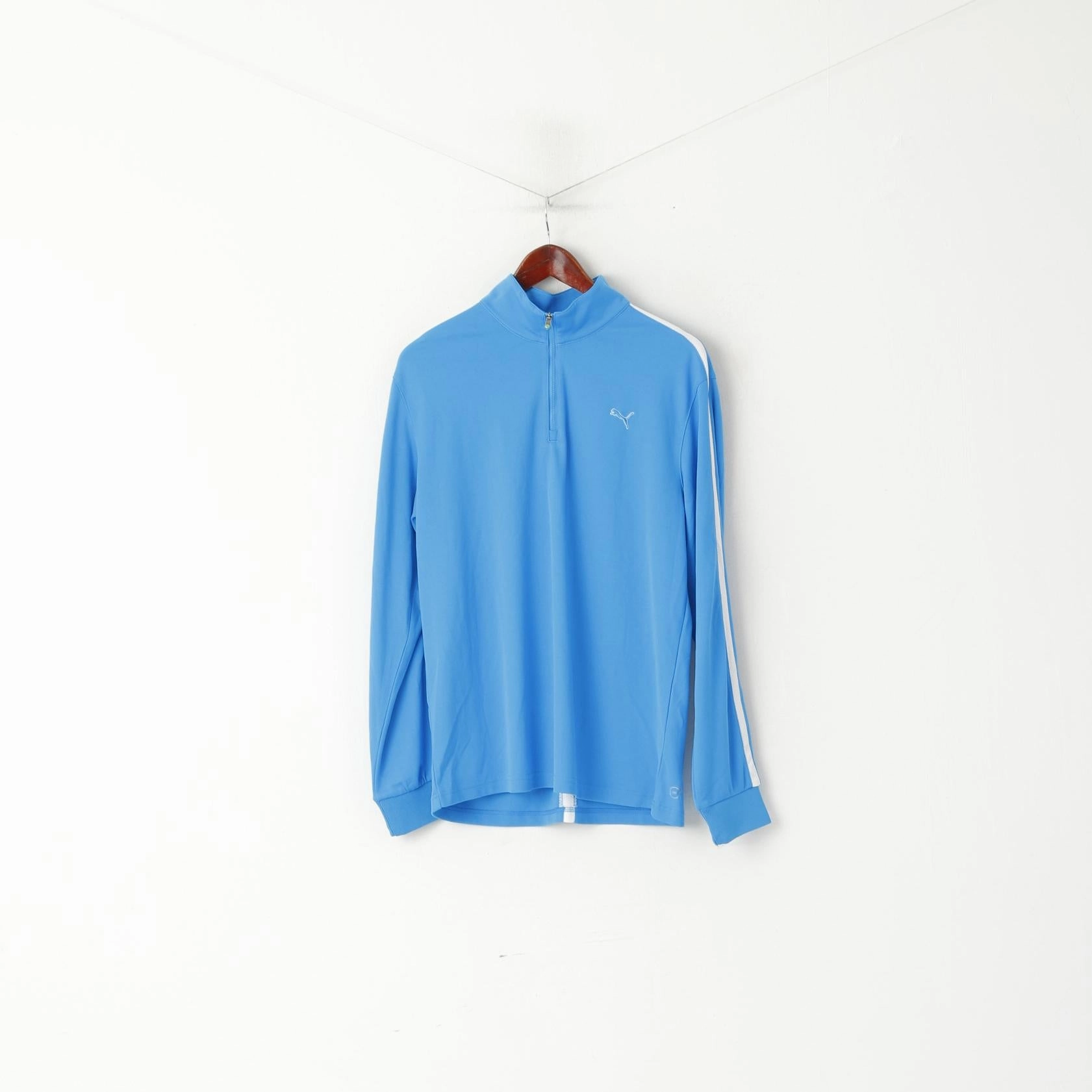 Soft Layer Essential Look Puma Men M Long Sleeved Shirt Blue Activewear Zip Neck Sportswear Top