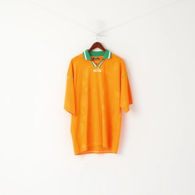 Reinforced Shoulder Stitching ICIS Men XL Polo Shirt Orange Neon Vintage Football Activewear Jersey Top