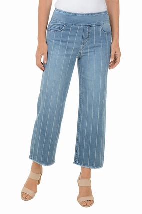Rhinestone Striped Wide Leg Denim Pant Slim Fit Wear Lightweight