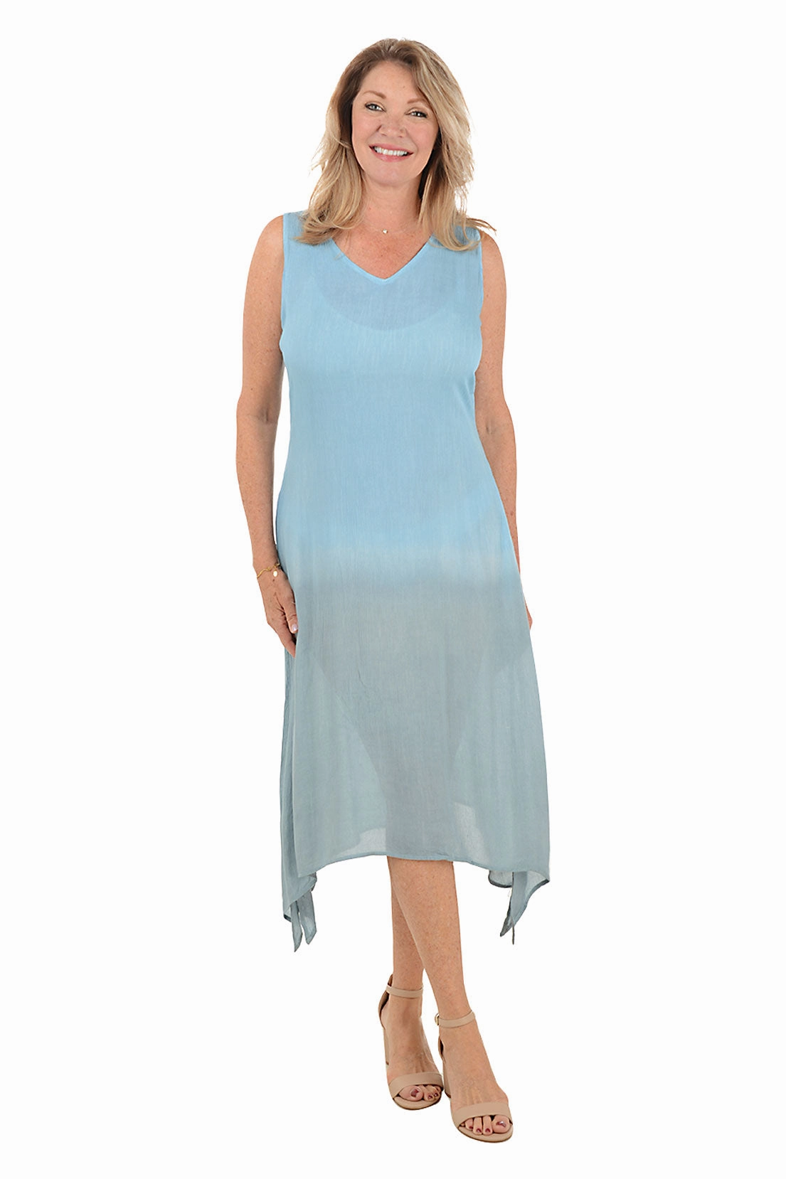 Chic Casual Wear Emerging-Brand Blue Dip-Dye Sleeveless Midi Dress