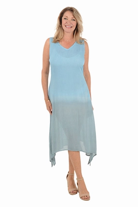 Blue Dip-Dye Sleeveless Midi Dress Delicate Touch