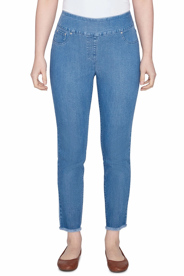 Tangle Free Cuffs AntiPilling Pull-On Fringed Denim Ankle Pant