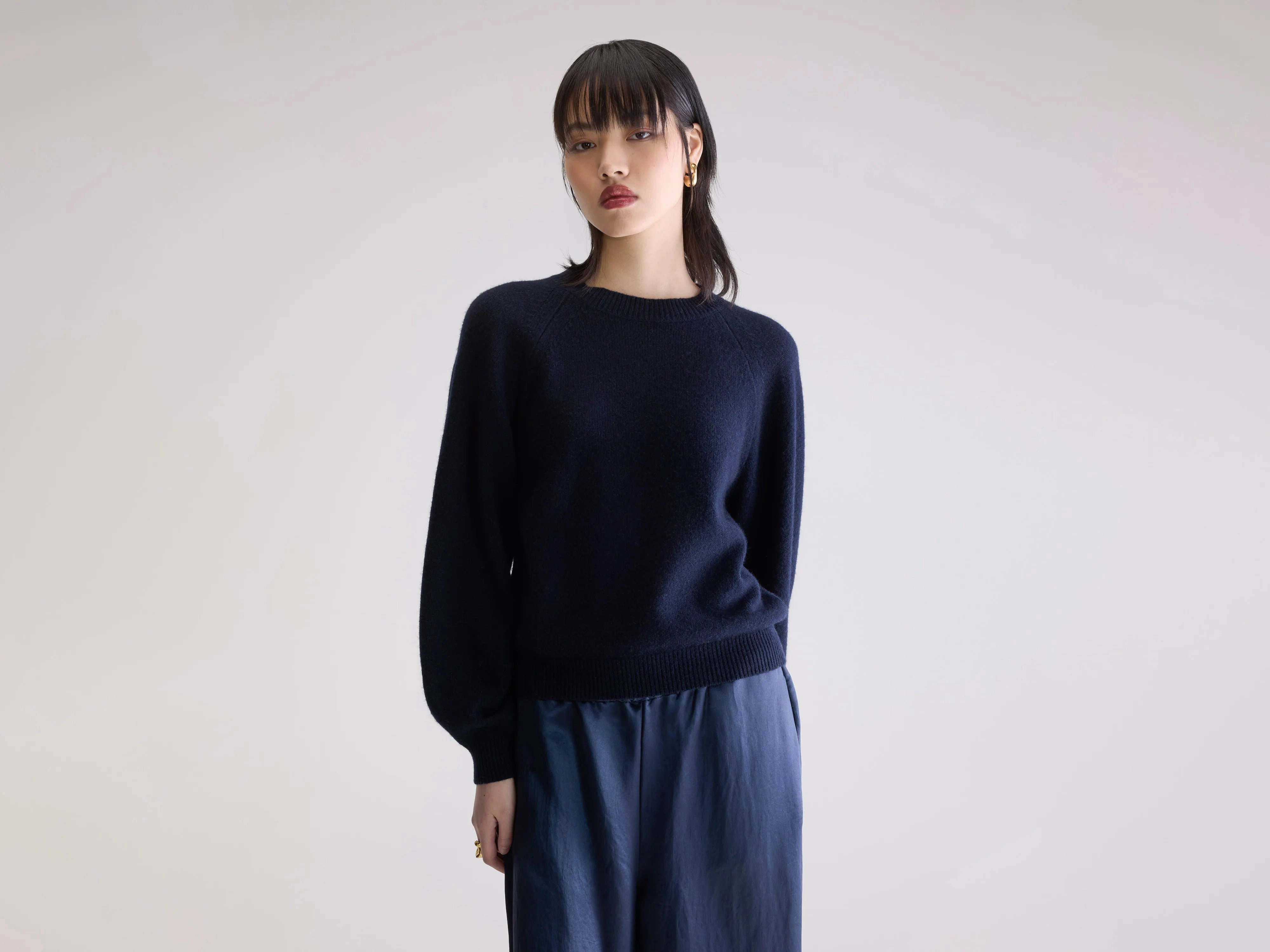 Ameka Crewneck Sweater (252 / W / NAVY) Loop Back Finish Modern Look