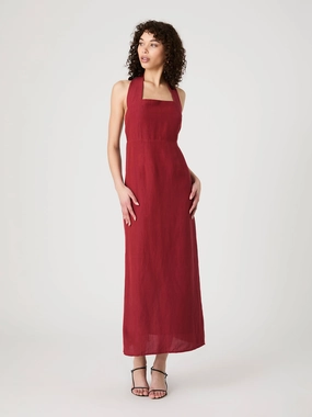 Birdie Linen Halter Dress All Gender Tiered-Skirt