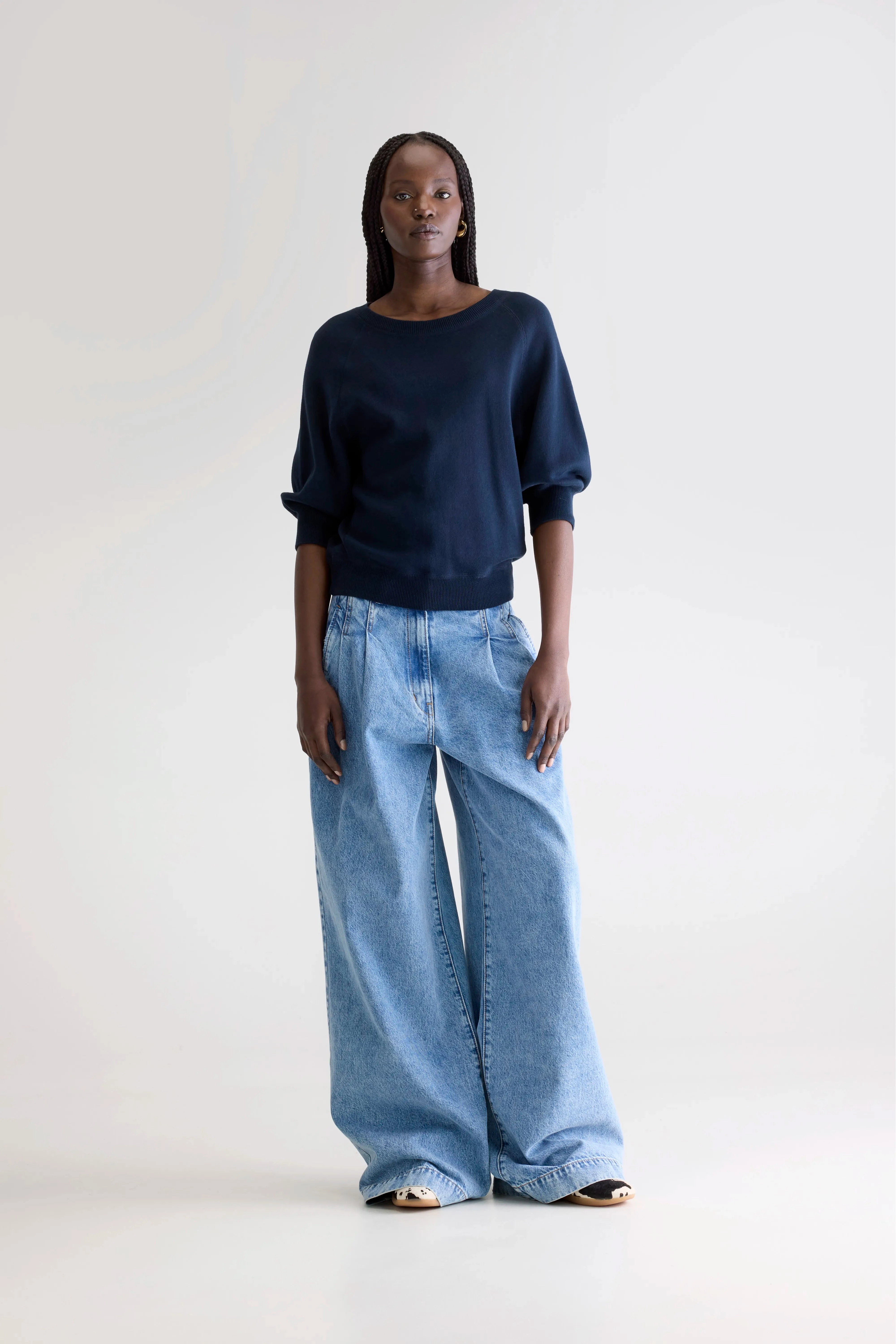 Anglet crew-neck sweater (242 / W / NAVY) Wrinkle Resistant Lightweight Thermal Insulation