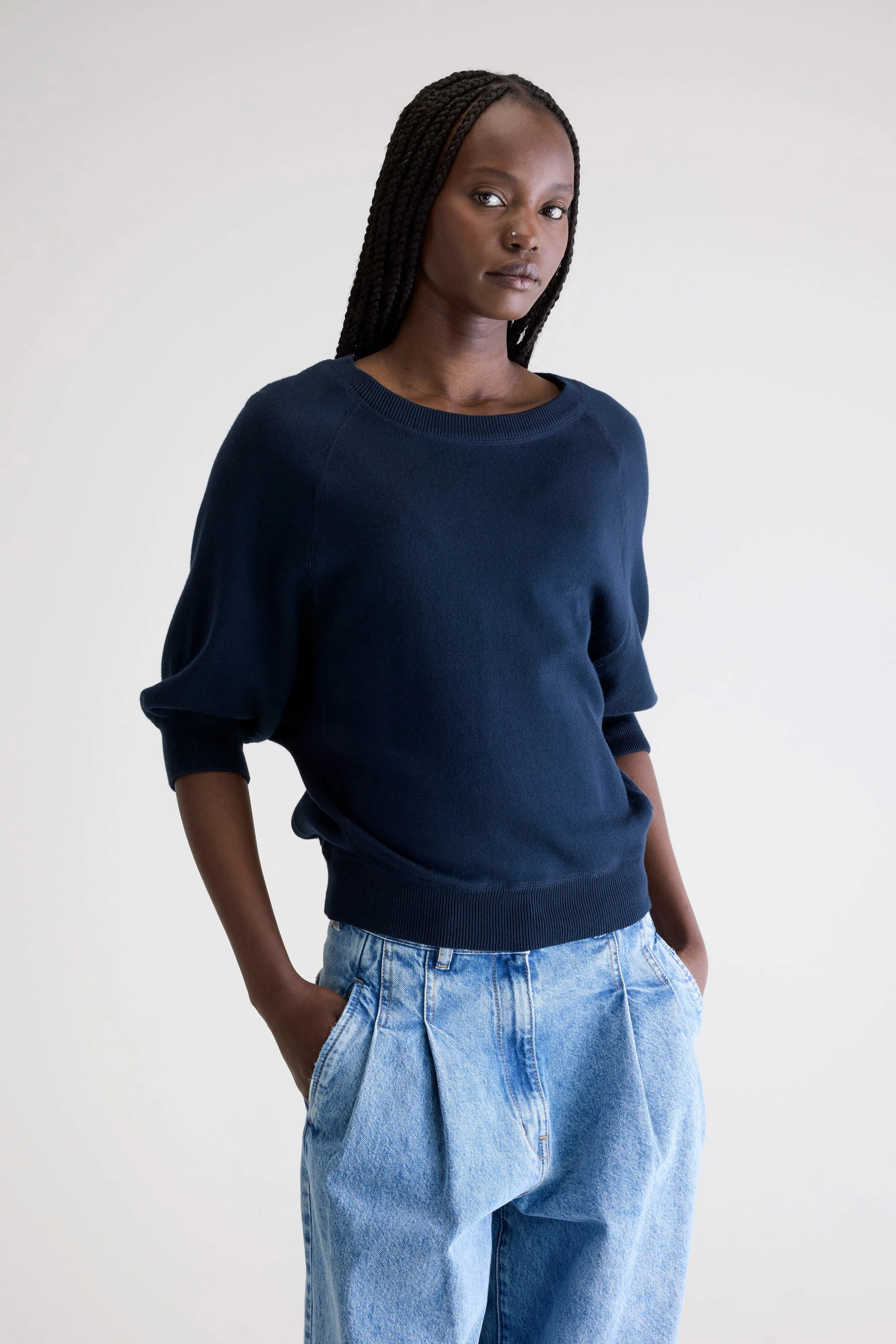 Anglet crew-neck sweater (242 / W / NAVY) Soft Finish Fall Favorites