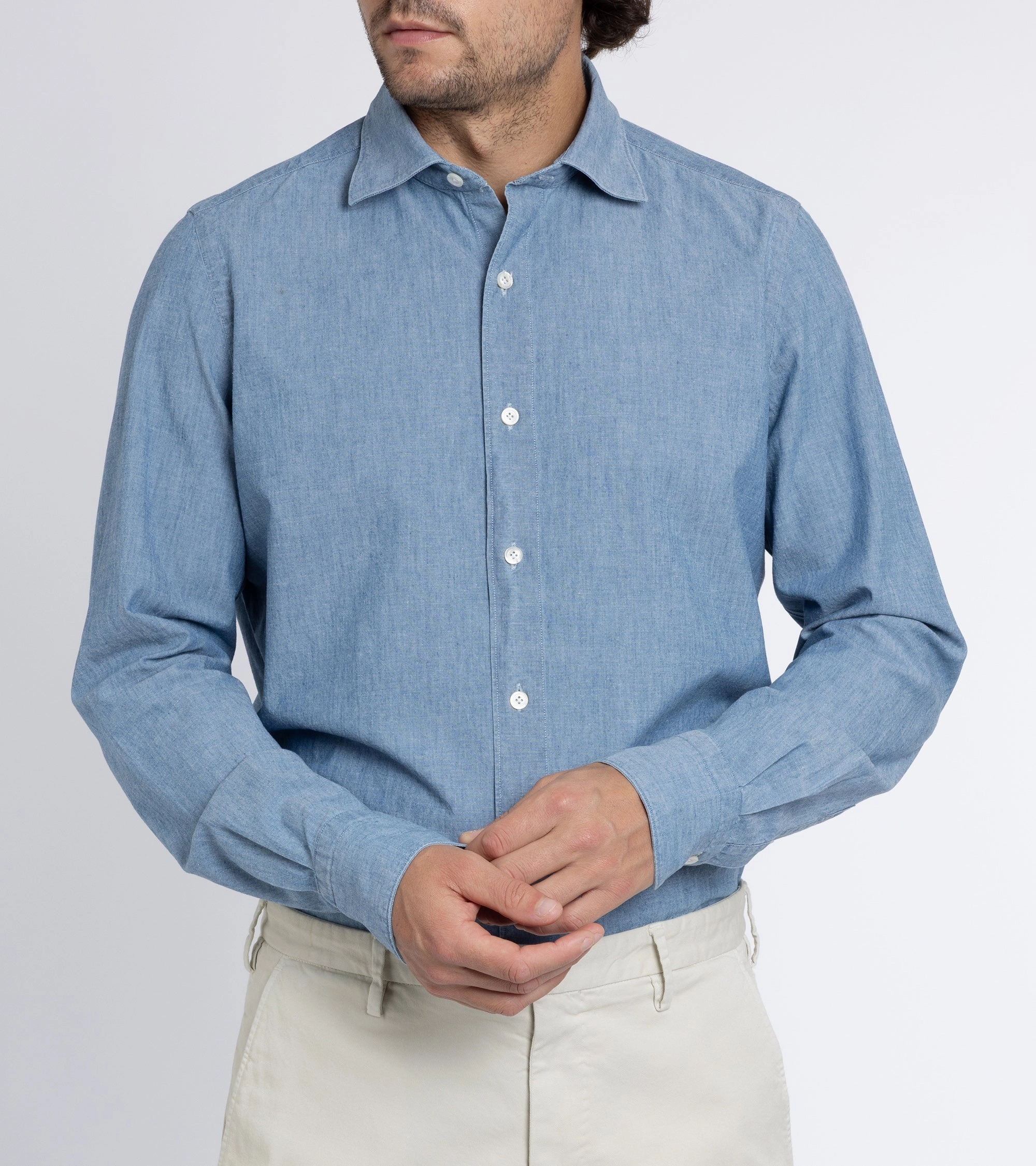 Breathable Layer Finamore Gaeta Classic Cotton Luigi Sport Shirt: Chambray