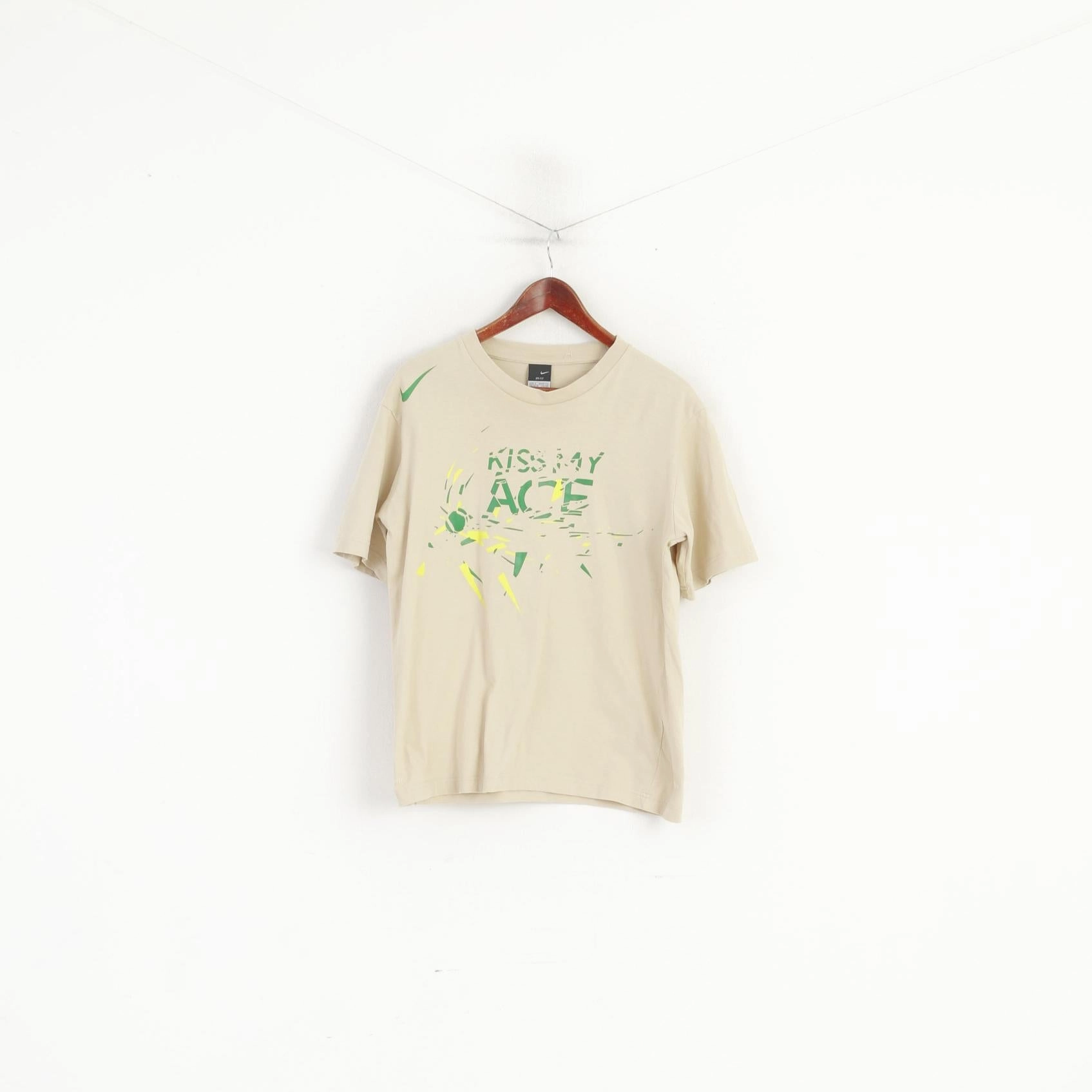 Nike Men S 173 T-Shirt Beige Cotton Kiss My Ace Vintage Crew Neck Sport Top Sleek Design Fit
