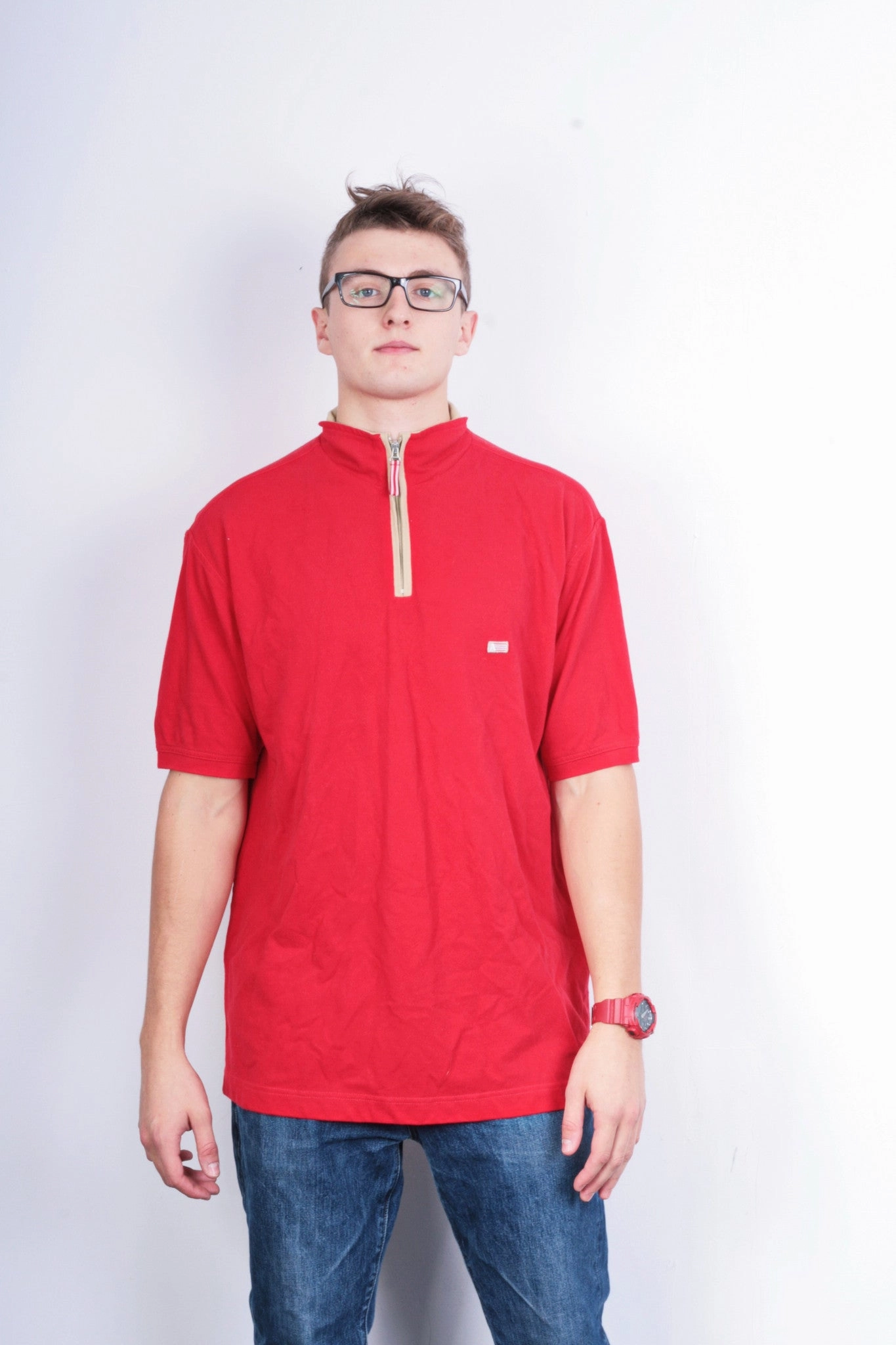 FlexibleCollarOptions Breathable Fit Wear Arrow Americas Sport Mens XL Polo Shirt Red Cotton Top Zip Neck