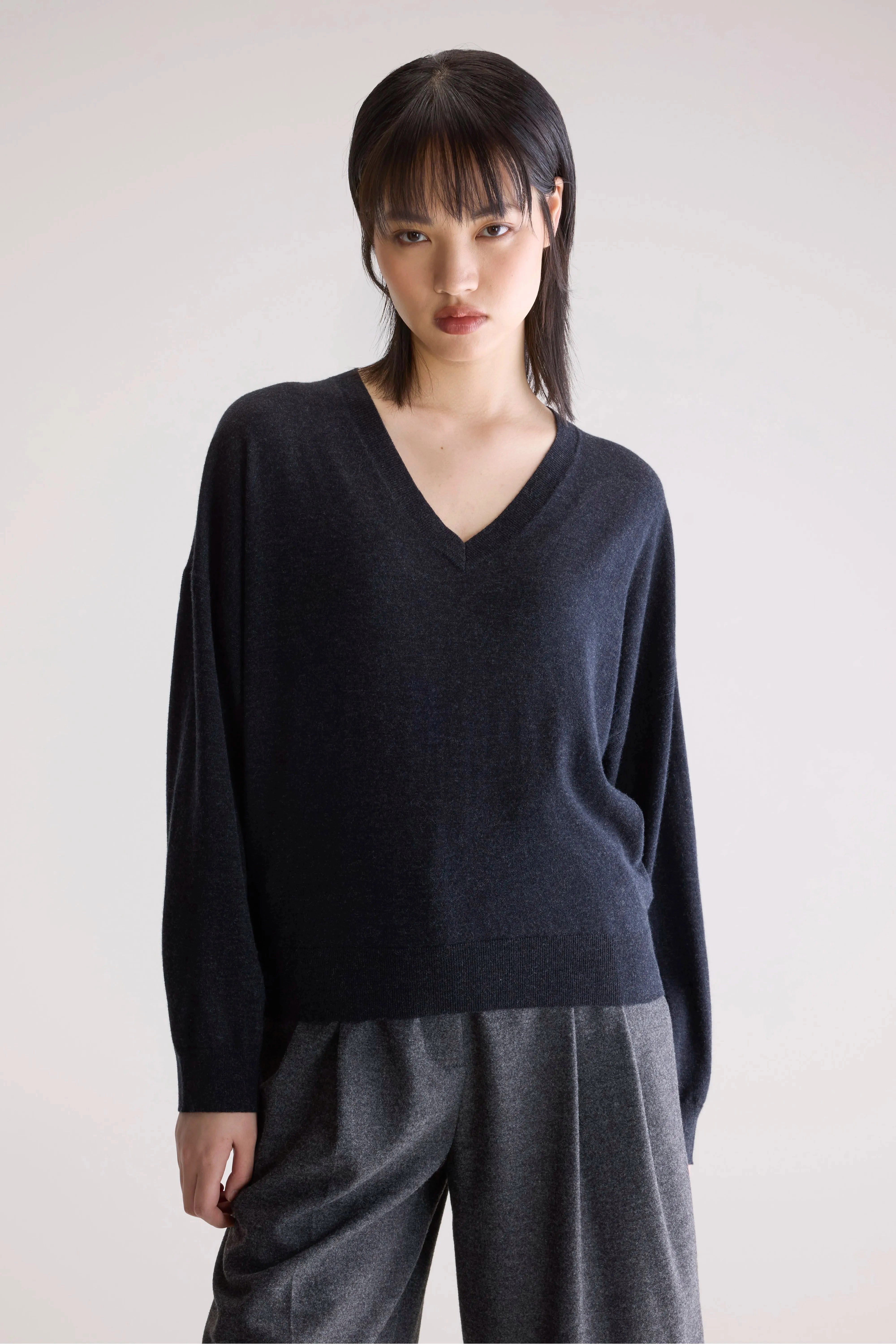 Seasonal Casual Look Fall Ready Arybev V-Neck Sweater (252 / W / ANTHRACITE)