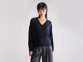 Arybev V-Neck Sweater (252 / W / ANTHRACITE) Non Irritating Edging Brushed Interior