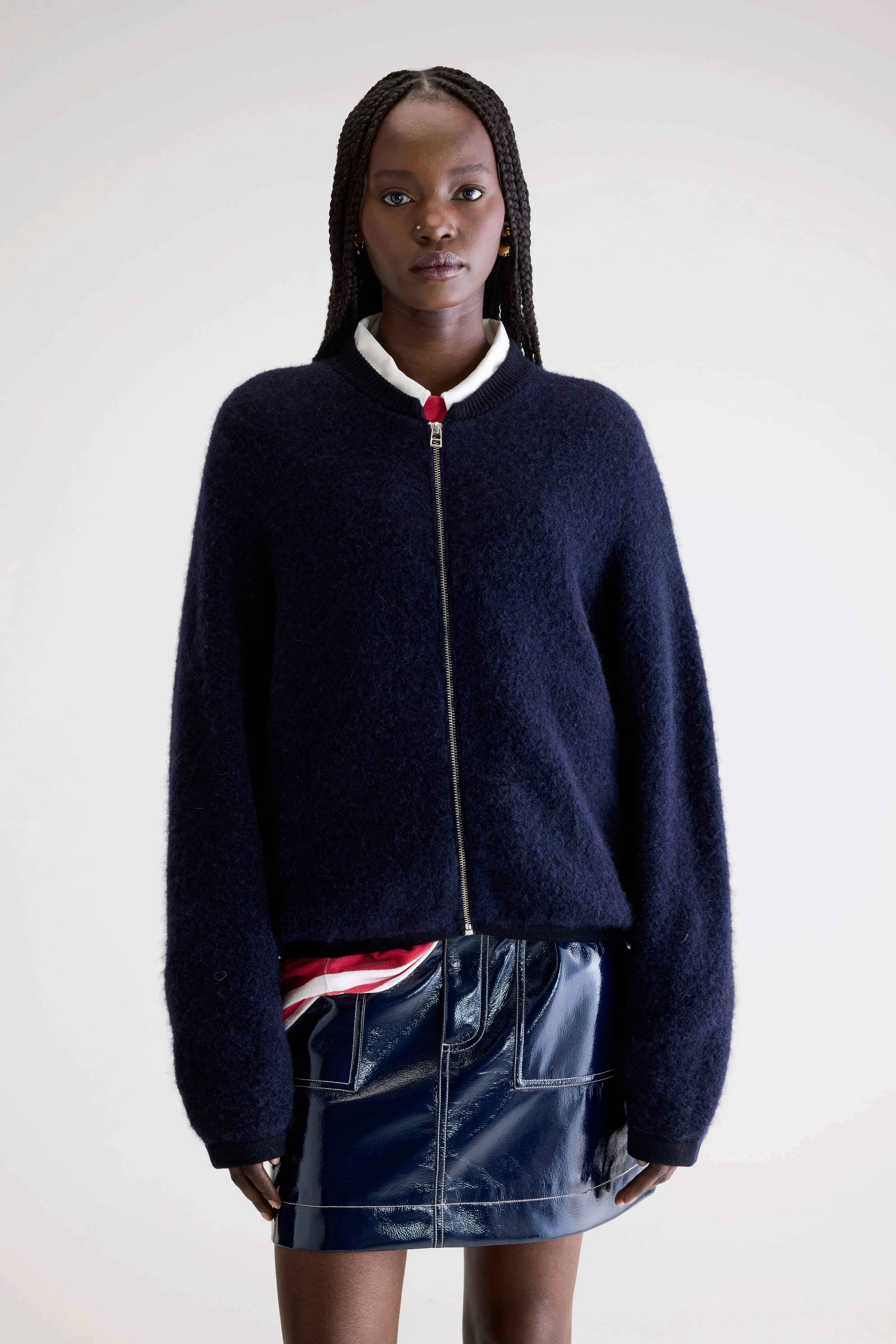 Asedi zip-up cardigan (252 / W / NAVY) Office Layer Unisex Fit