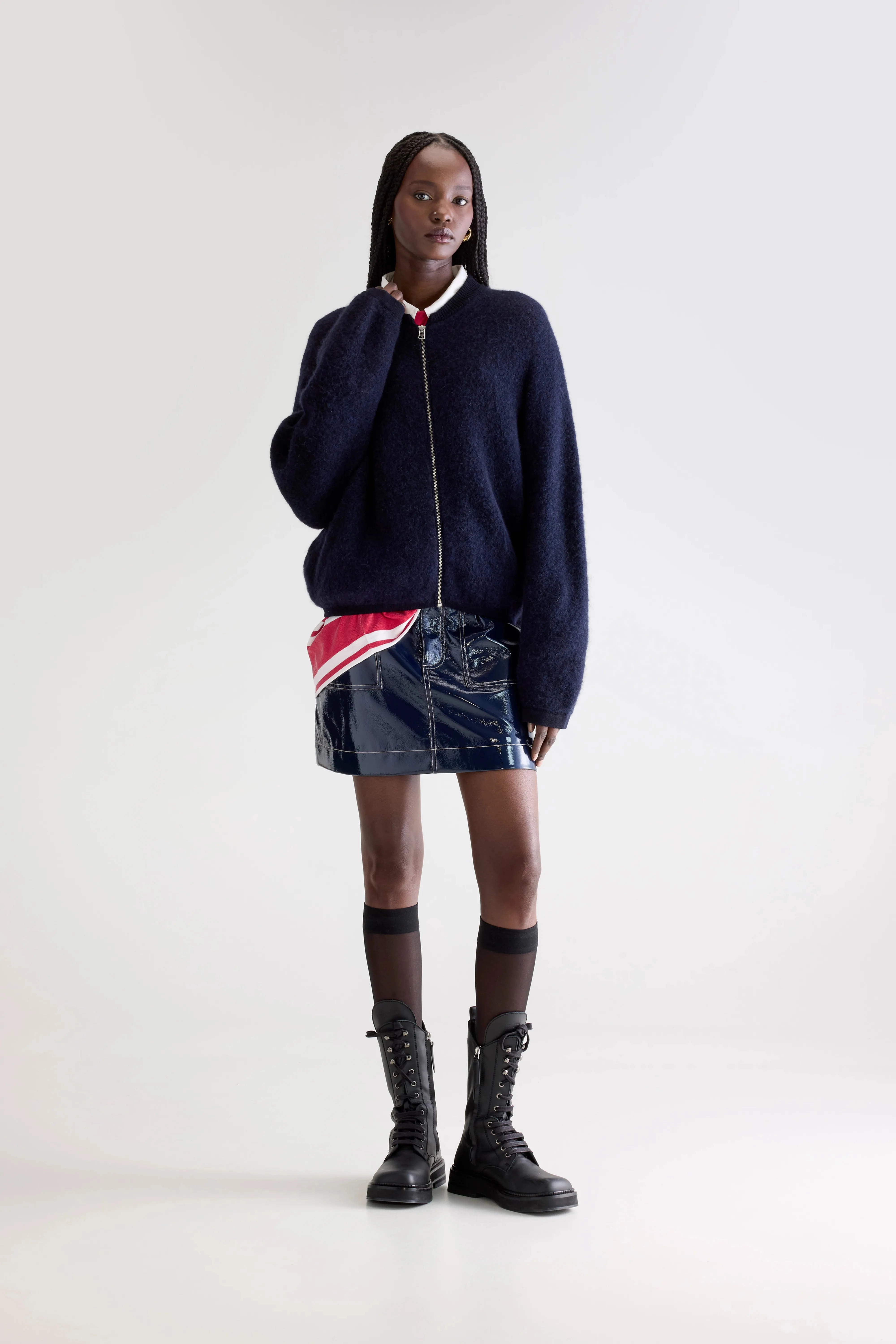 Modern Texture Asedi zip-up cardigan (252 / W / NAVY)