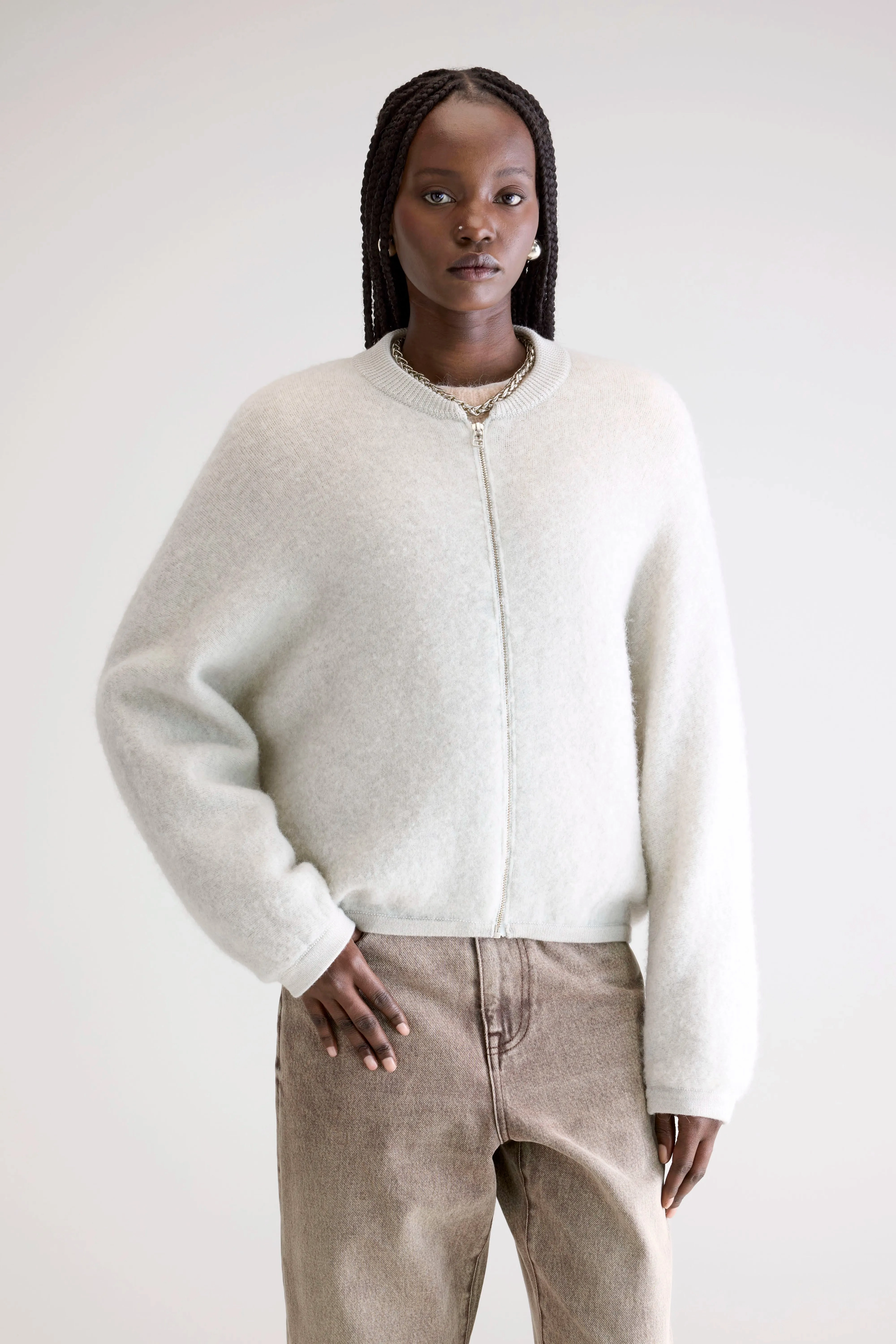 Asedi zip-up cardigan (252 / W / OYSTER) Jacquard Weave