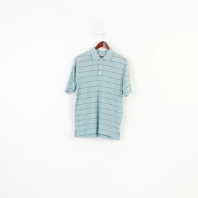 Ashworth Men L Polo Shirt Striped Mint Cotton Jersey Short Sleeve Top Comfy Stretch Smart Layering