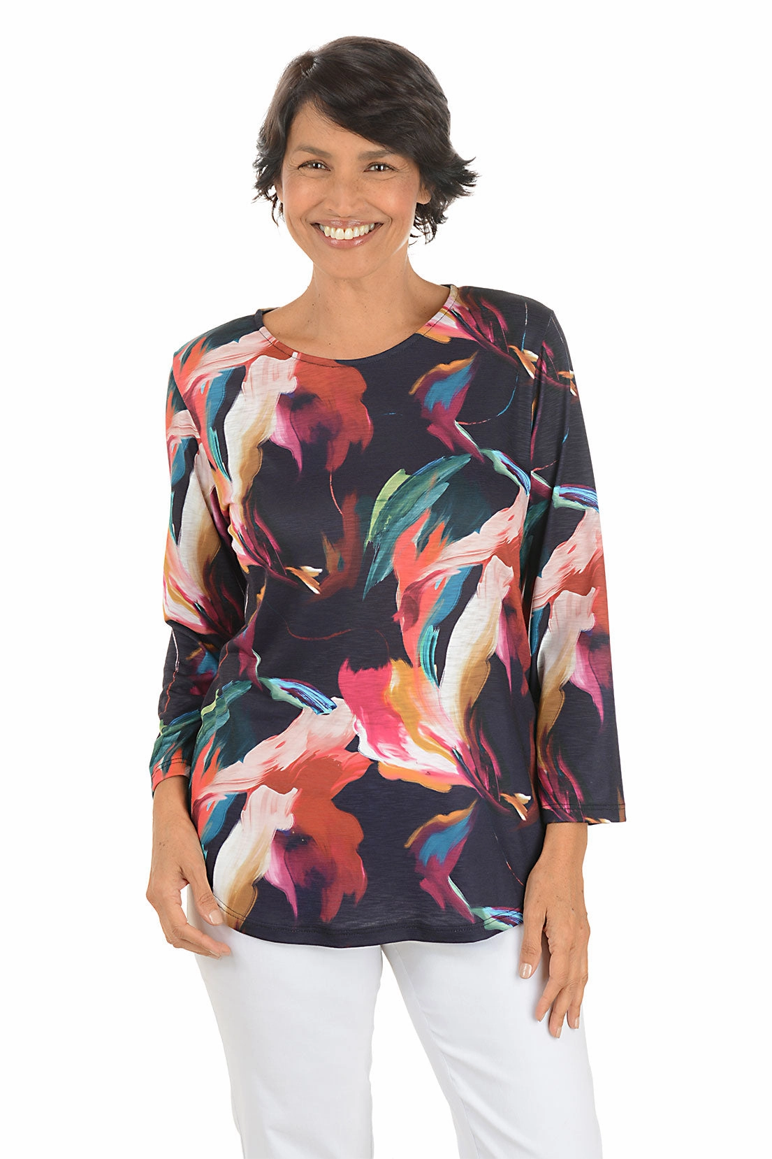 Chic Knit Astra 3/4 Sleeve Curved Hem Top