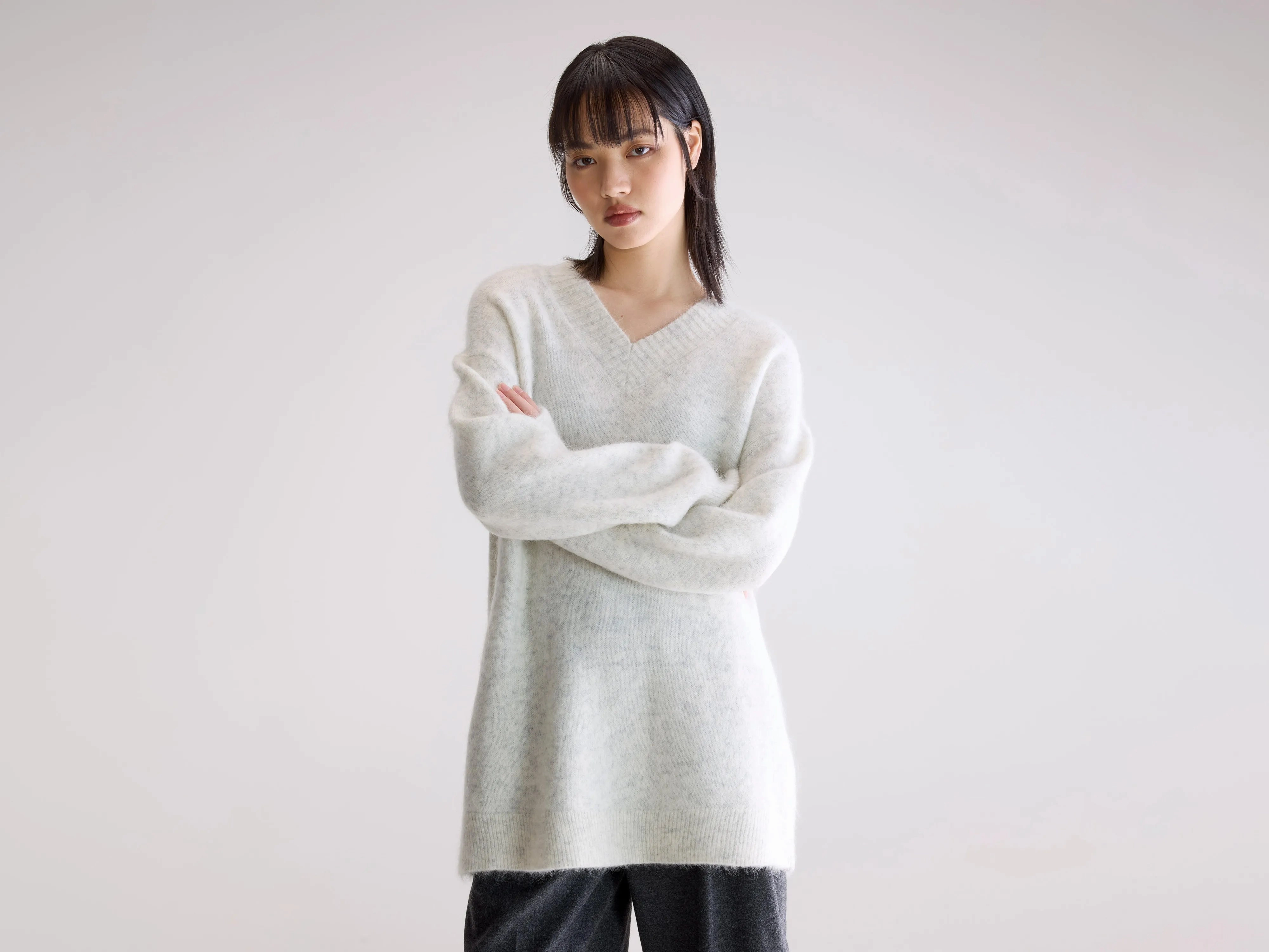 Auris Long Sweater (252 / W / COMBO C) Minimal Shrinkage Contrast Trim Accent