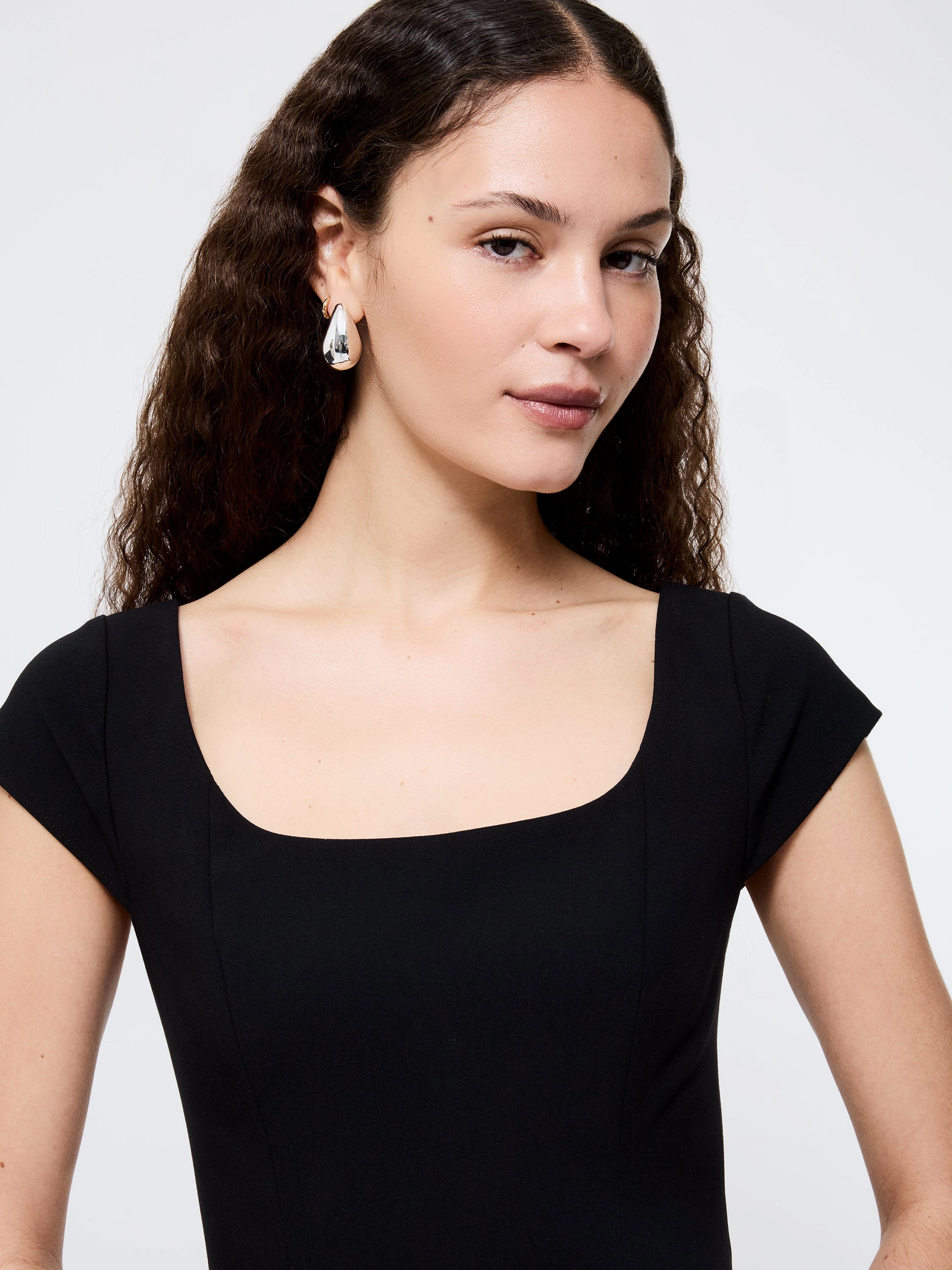 Azra Twill Cap Sleeve Mini Dress Mesh-Detail