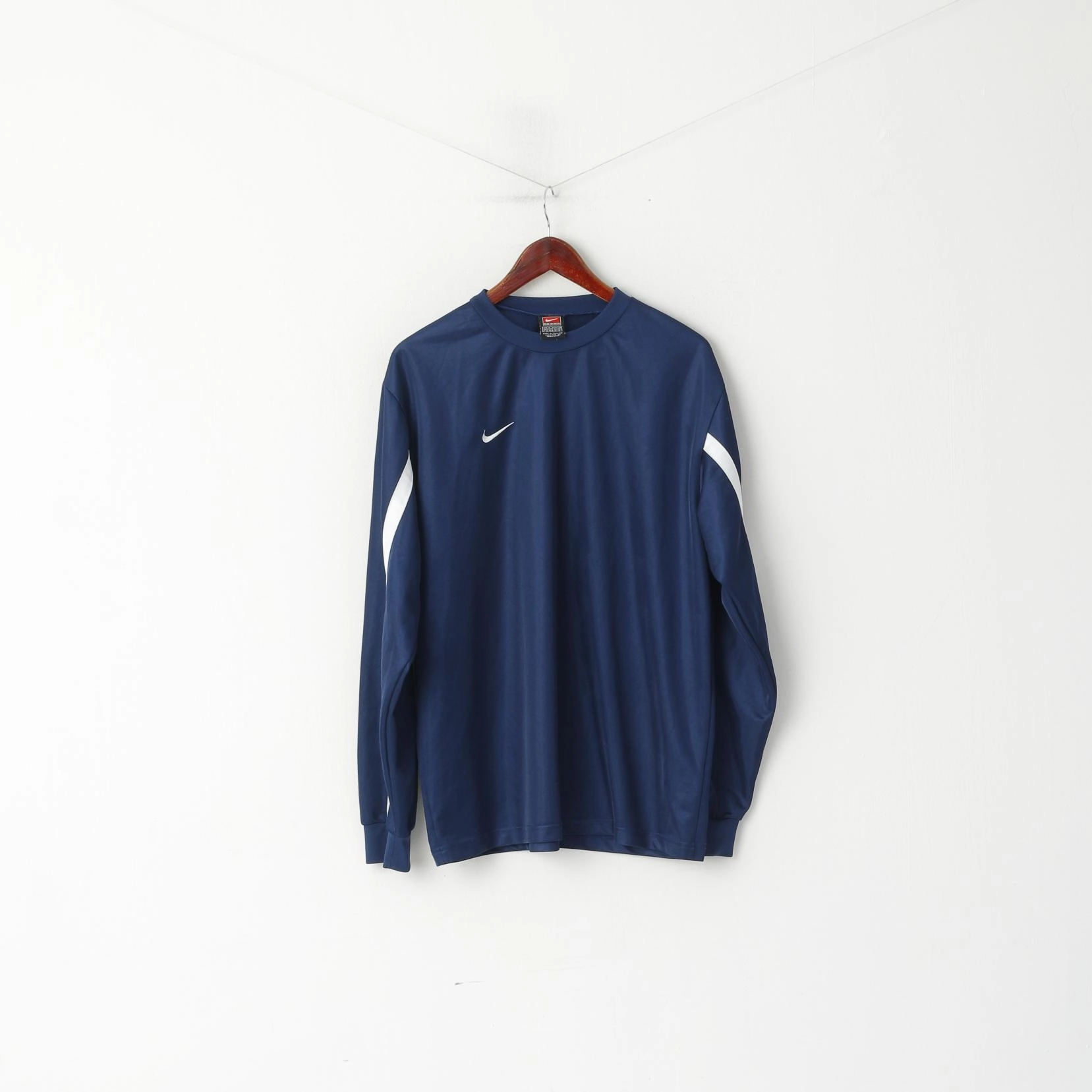 Nike Team Men XL 188 Long Sleeved Shirt Navy SHiny Vintage Football Sport Top Easy-to-Match UV Protection