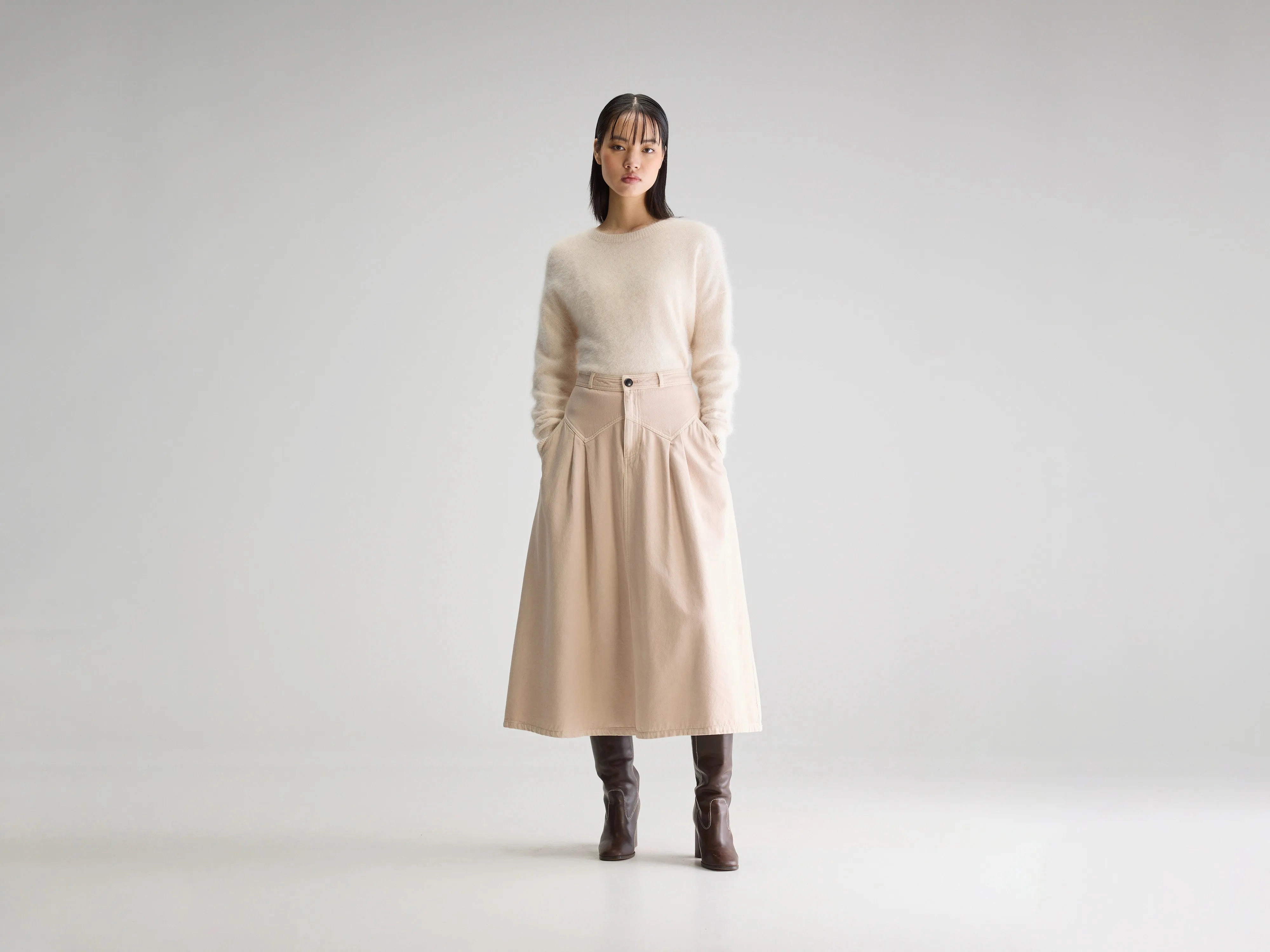 Core Wardrobe Spring Mood Brunch Outfit Formal Gala flared mid skirt (251 / W / MOON)