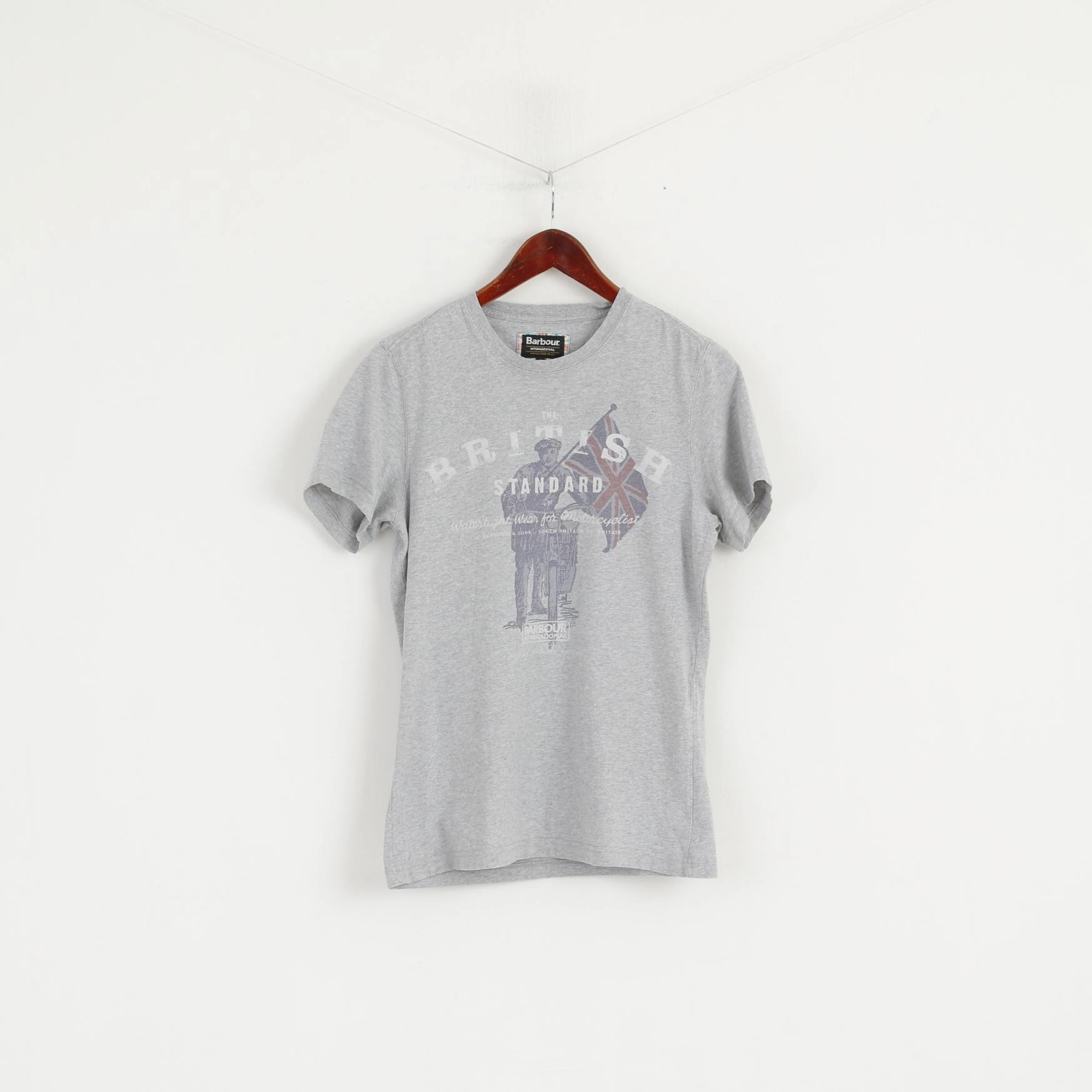 Barbour International Men S T-Shirt Grey Cotton Graphic British Standard Top Relaxed Armhole Cut