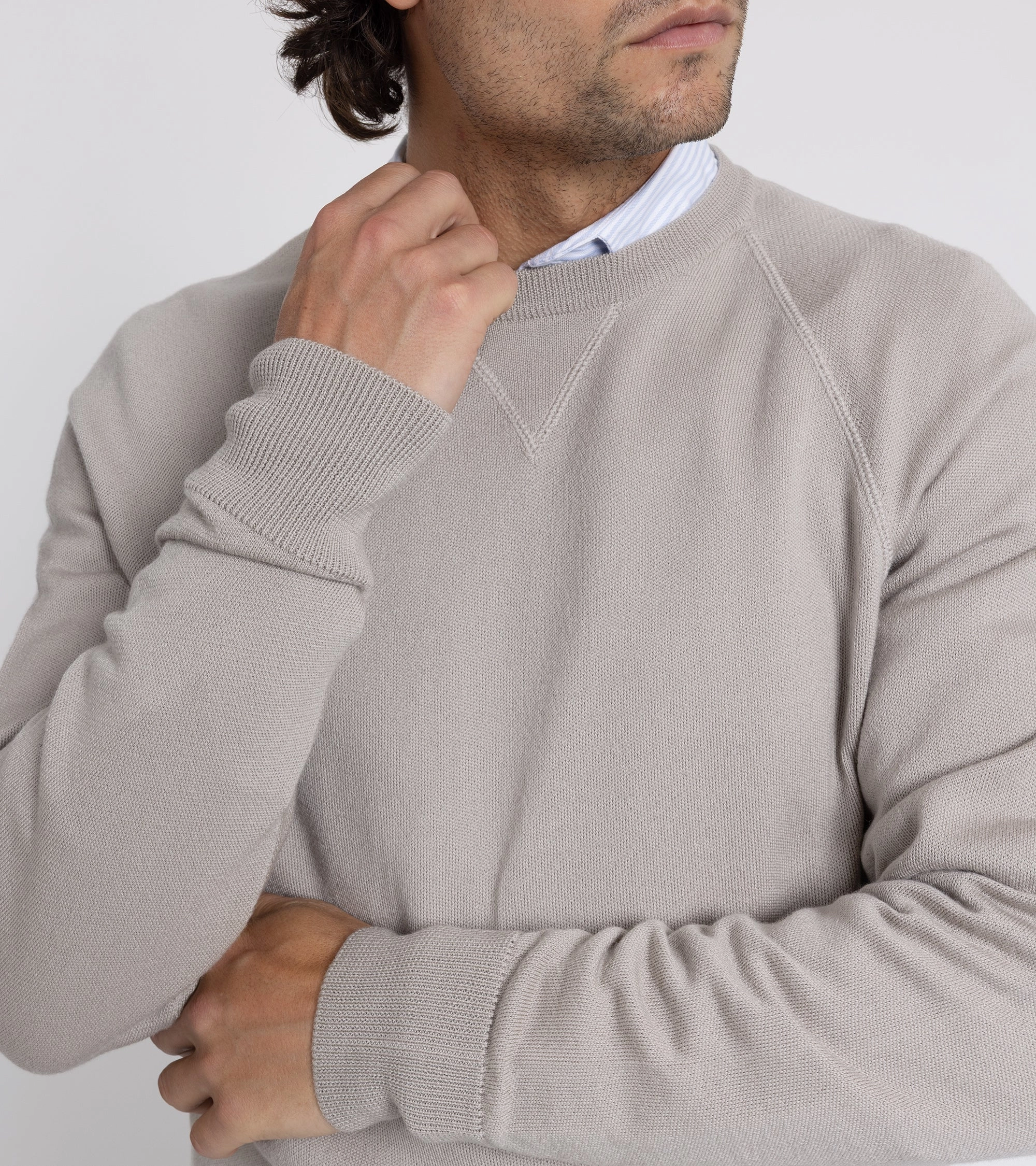 Minimalist Button Placket Barena Griego Basilio Merino Knit Sweatshirt: Grey