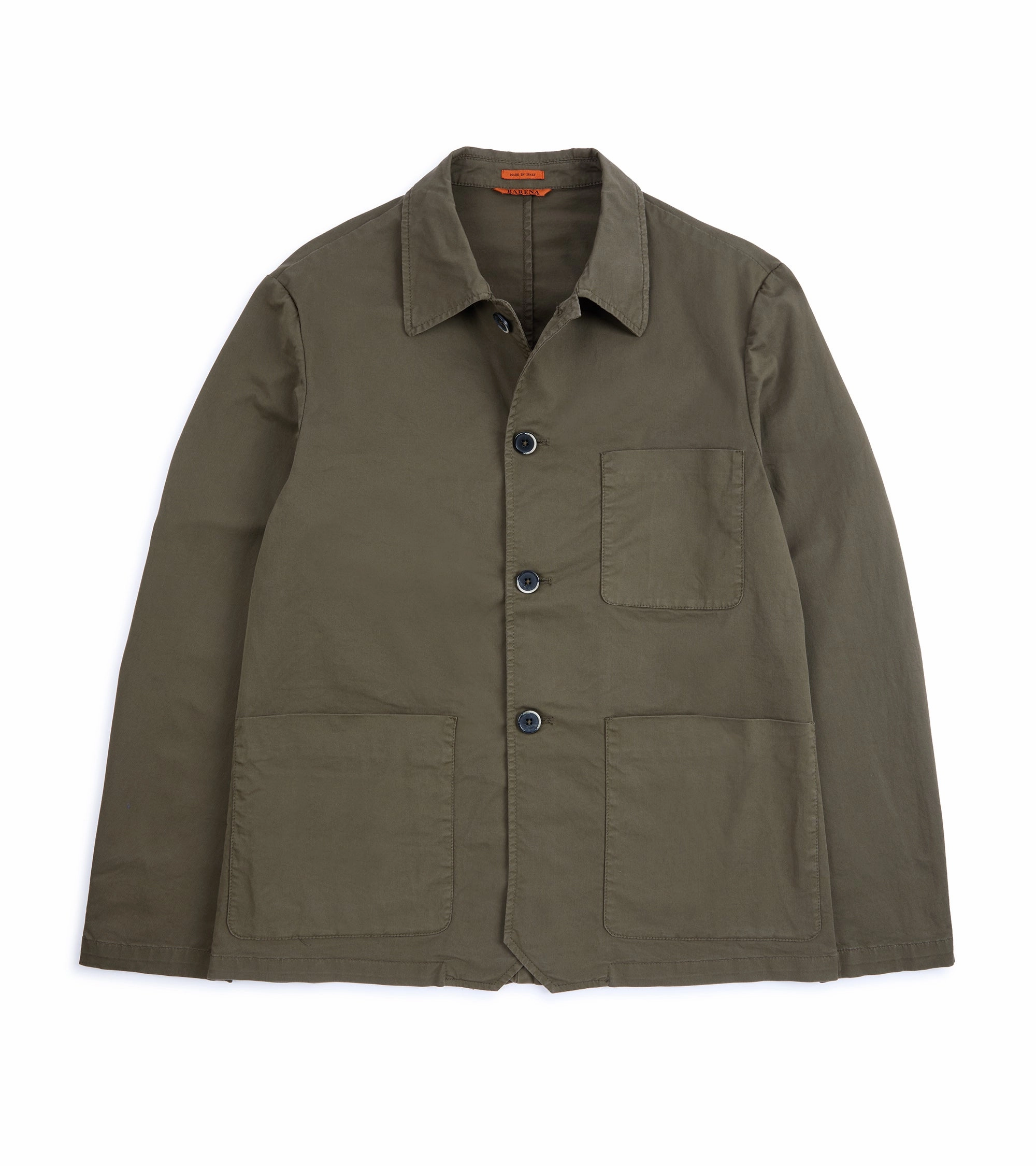 Barena Visal Trevo Cotton Twill Shirt Jacket: Army Winter Fit Magnetic Closure System